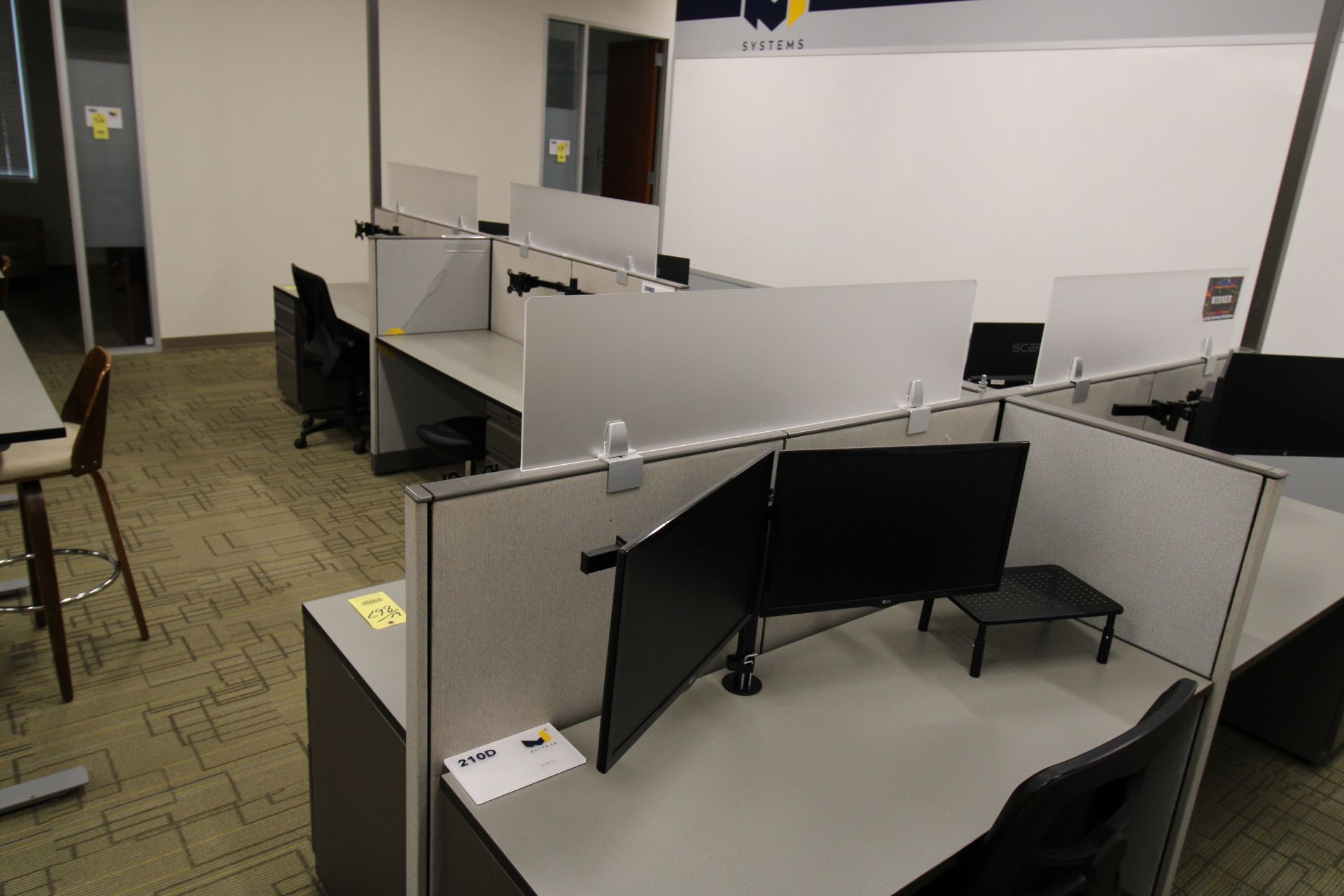 LOT OF (8) CUBICLE SECTIONS, 24" x 60" desks w/ monitors and chairs - Image 3 of 11