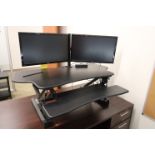 SIT-STAND DESK CONVERTER, MOUNT IT, w/ dual monitor mount and monitors