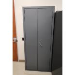 DURHAM MFG. BIN CABINET, 18" DEEP X 36" WIDE X 84" TALL W/ FUSES RELAYS SWICHES AND MORE, W/ BINS