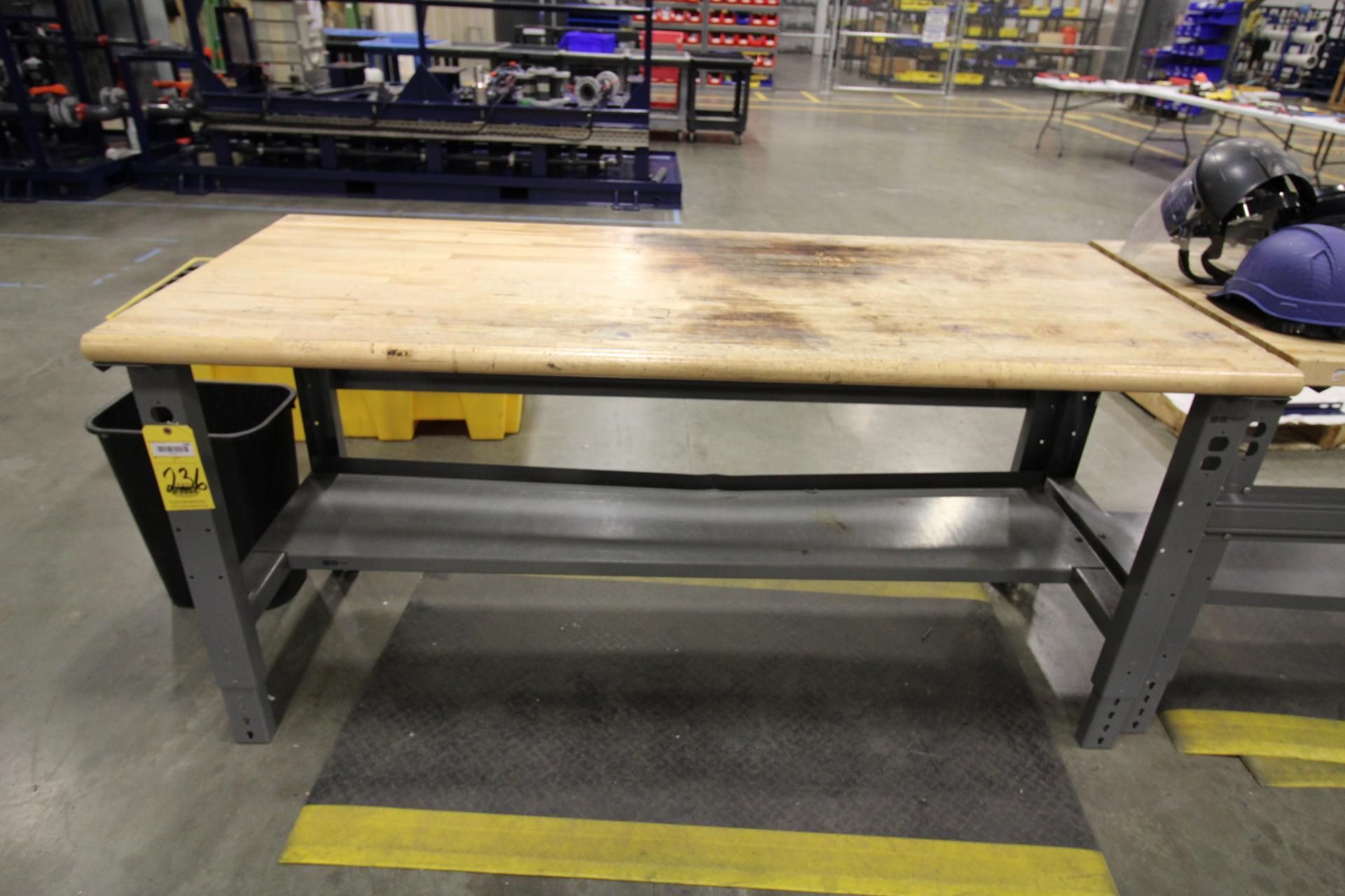 METAL/WOOD SHOP TABLE, ULINE, 6' X 2 1/2'