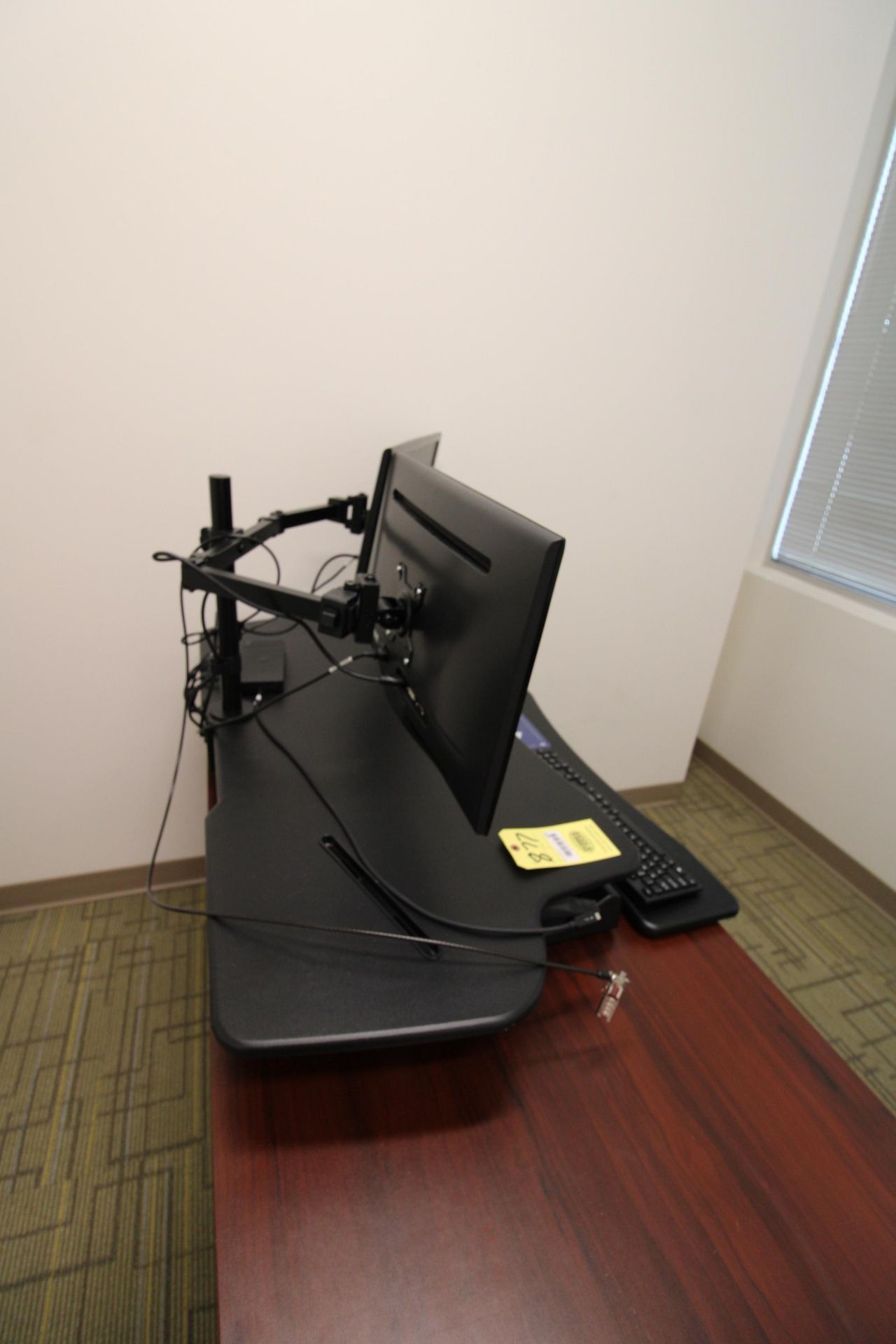 SIT-STAND DESK CONVERTER, MOUNT IT,  w/ dual monitor mount and monitors - Image 2 of 2