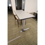 ELECTRIC STANDING DESK, HEIGHT ADJUSTABLE,  sit/stand, 30" x 60",  w/ (2) 31" bar stools