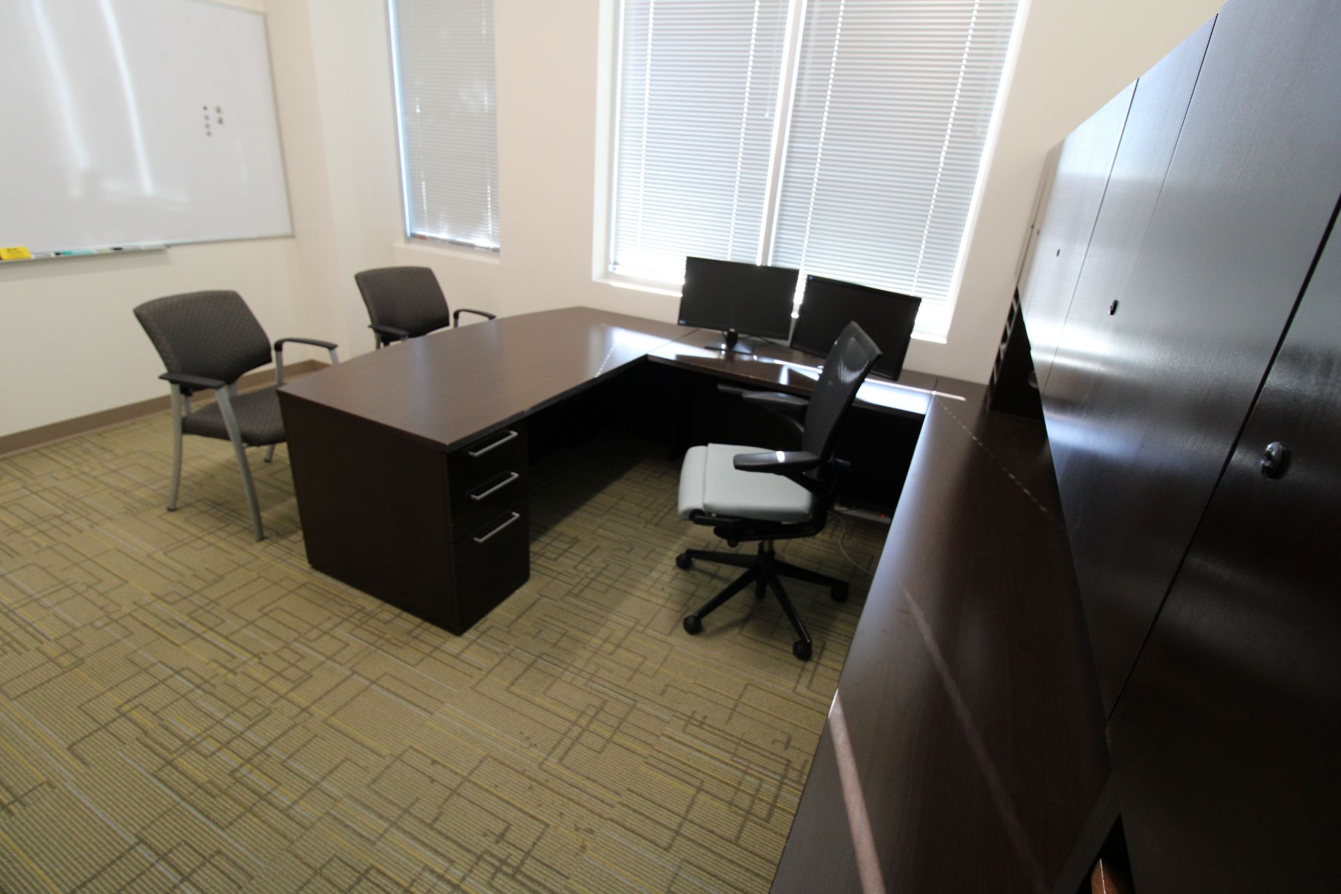 LOT OF DESK, CREDENZA, CHAIRS AND MONITORS - Image 2 of 3