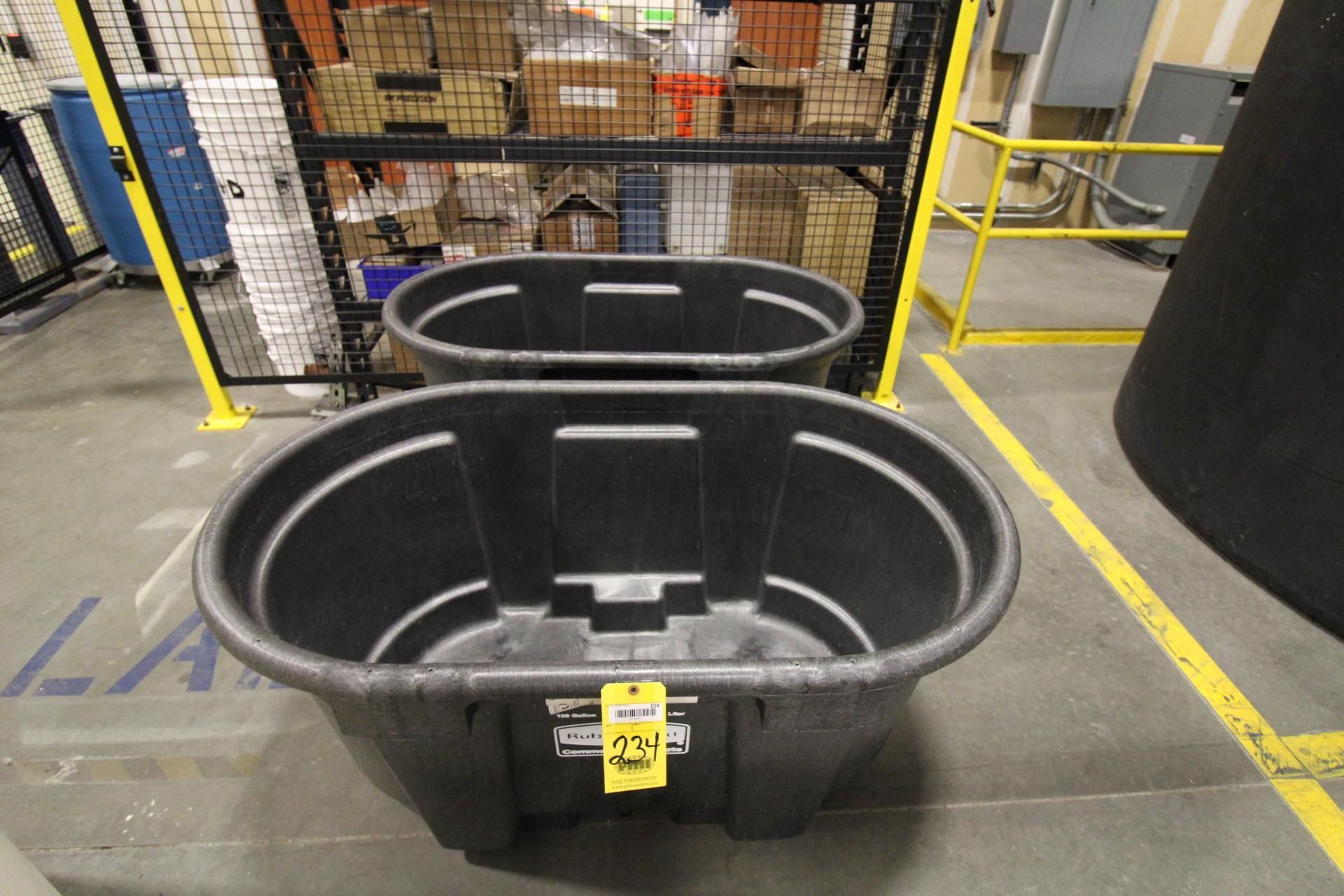 LOT OF APPROX. (2) PLASTIC STORAGE TANKS, RUBBERMAID, 100 GAL. CAP.