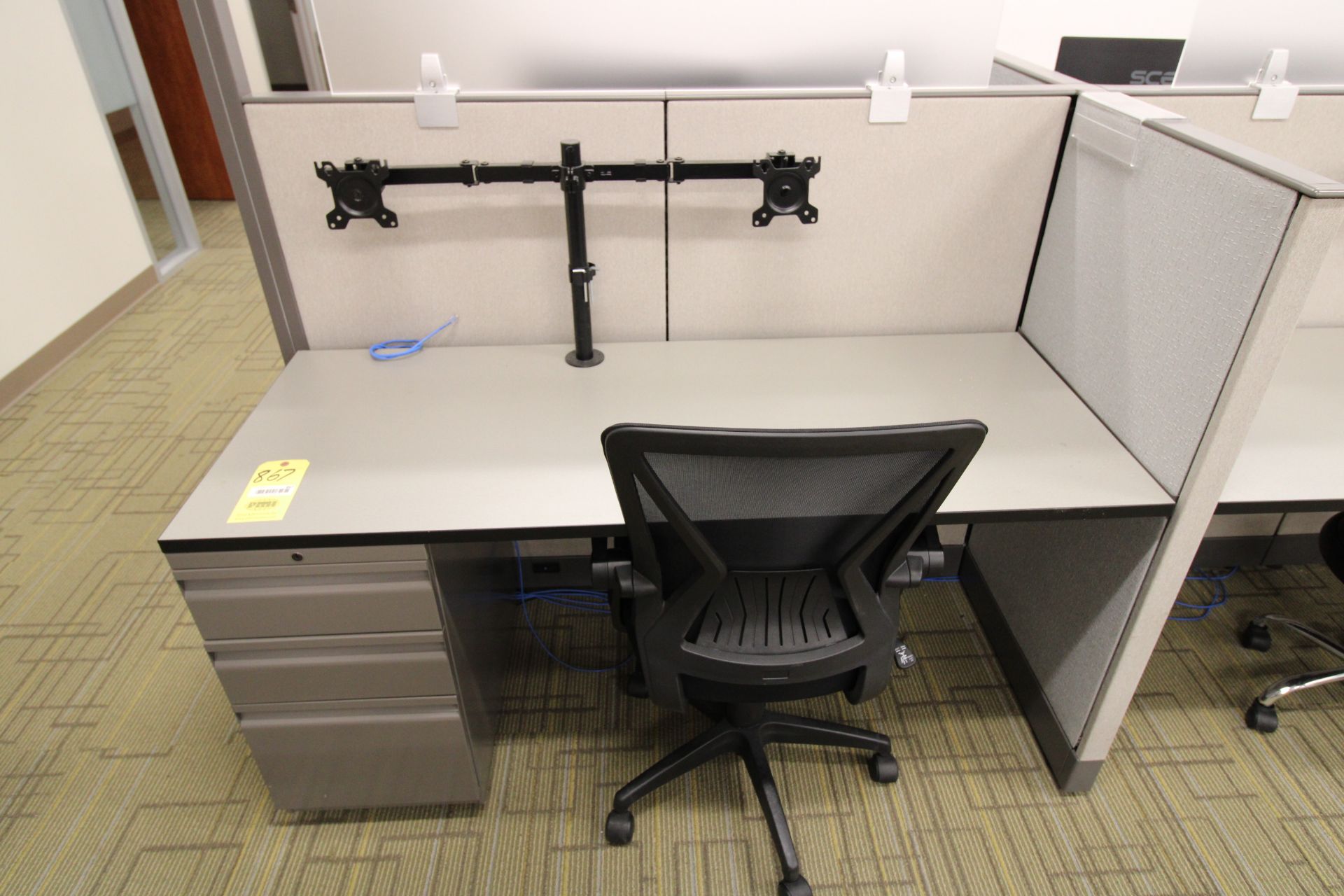 LOT OF (8) CUBICLE SECTIONS, 24" x 60" desks w/ monitors and chairs - Image 4 of 11