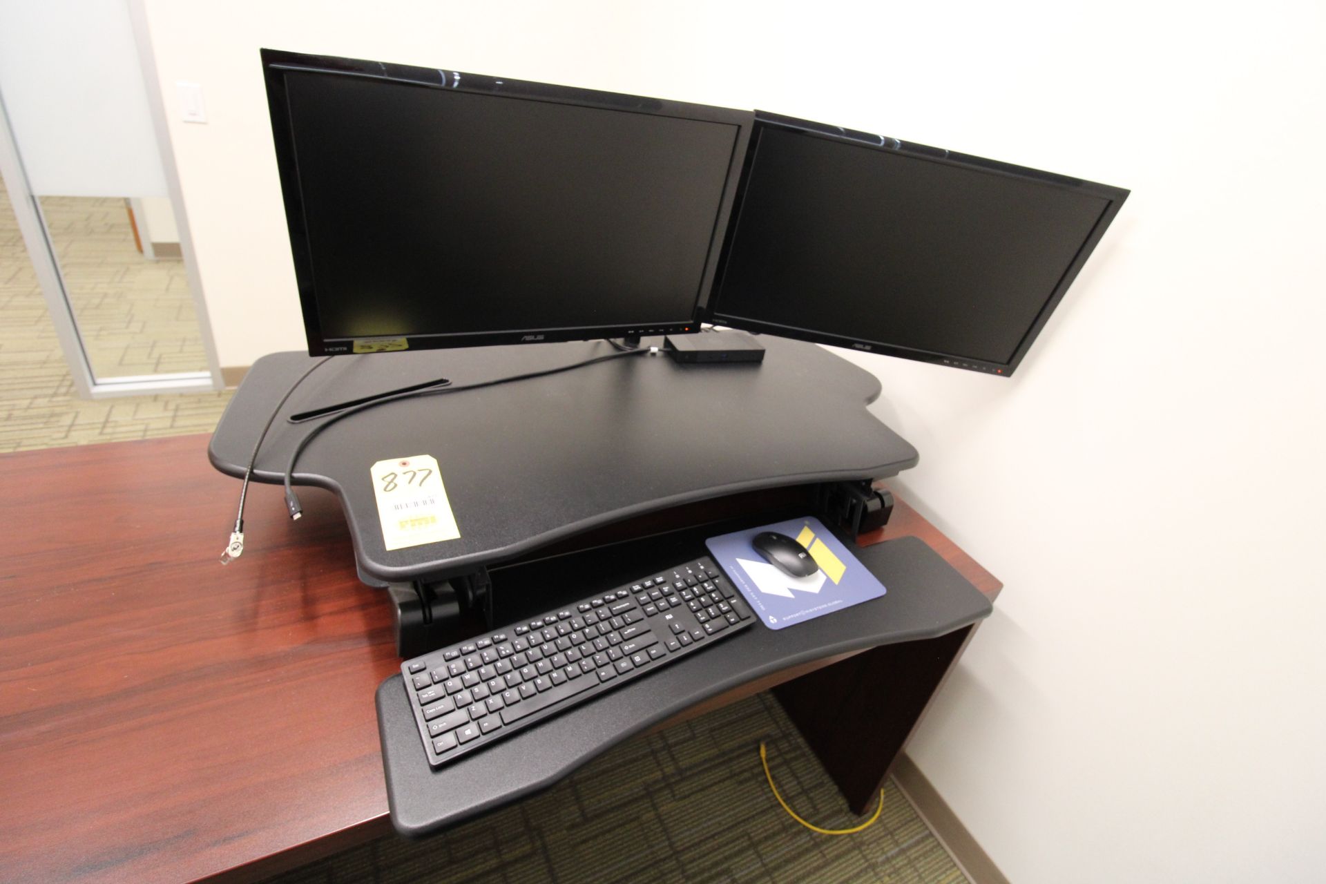 SIT-STAND DESK CONVERTER, MOUNT IT,  w/ dual monitor mount and monitors