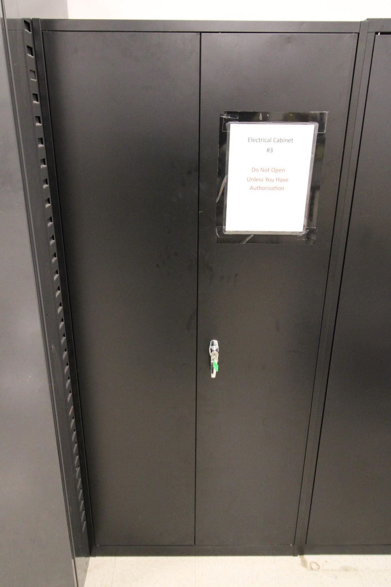 STORAGE CABINET WITH FUSES, POWER SUPPLIES, RELAYS AND MORE, 16"deep X 37" wide X 71" ht.