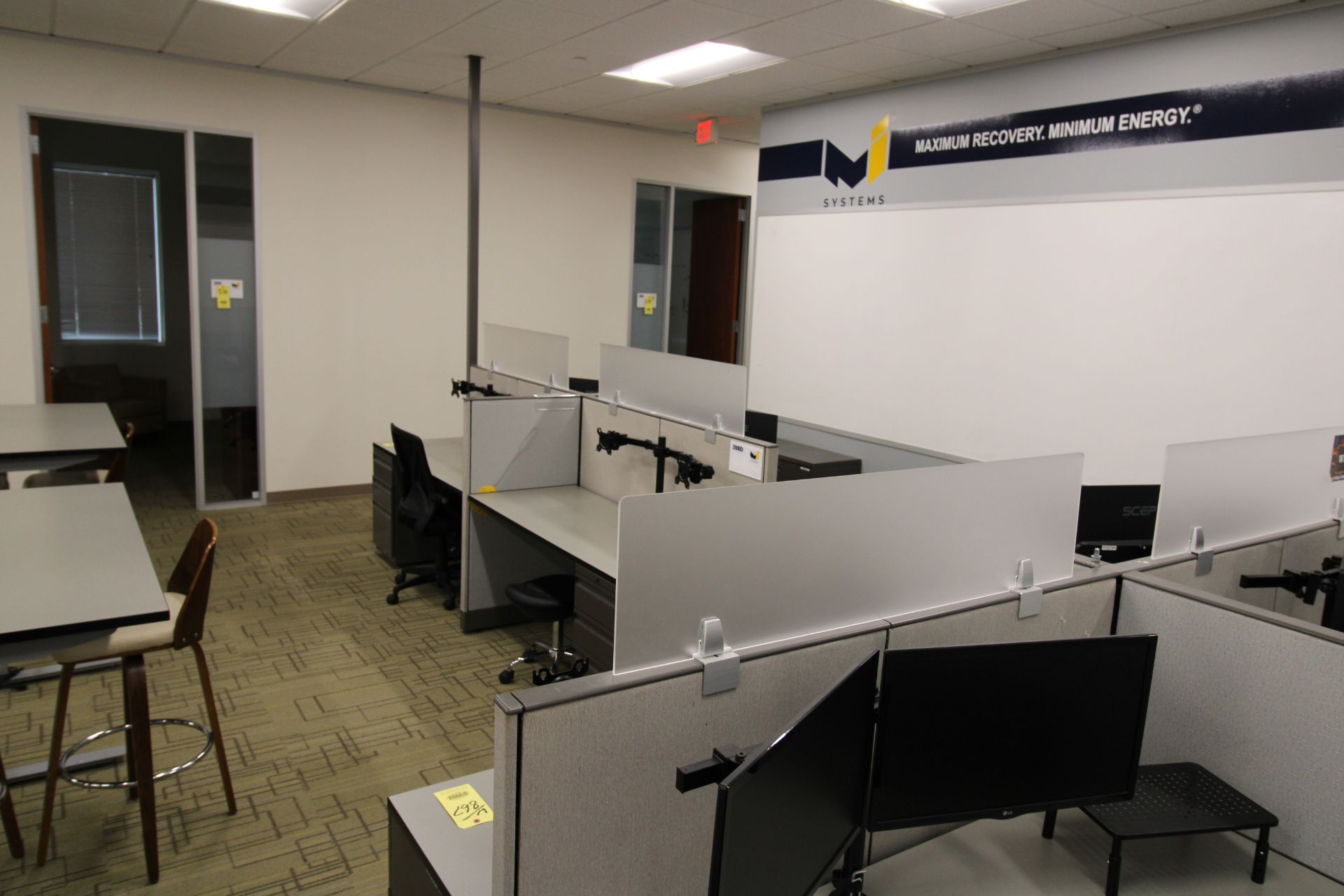 LOT OF (8) CUBICLE SECTIONS, 24" x 60" desks w/ monitors and chairs - Image 2 of 11