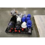 PALLET OF HARD HATS, FACE SHIELDS, HEARING PROTECTORS AND MORE