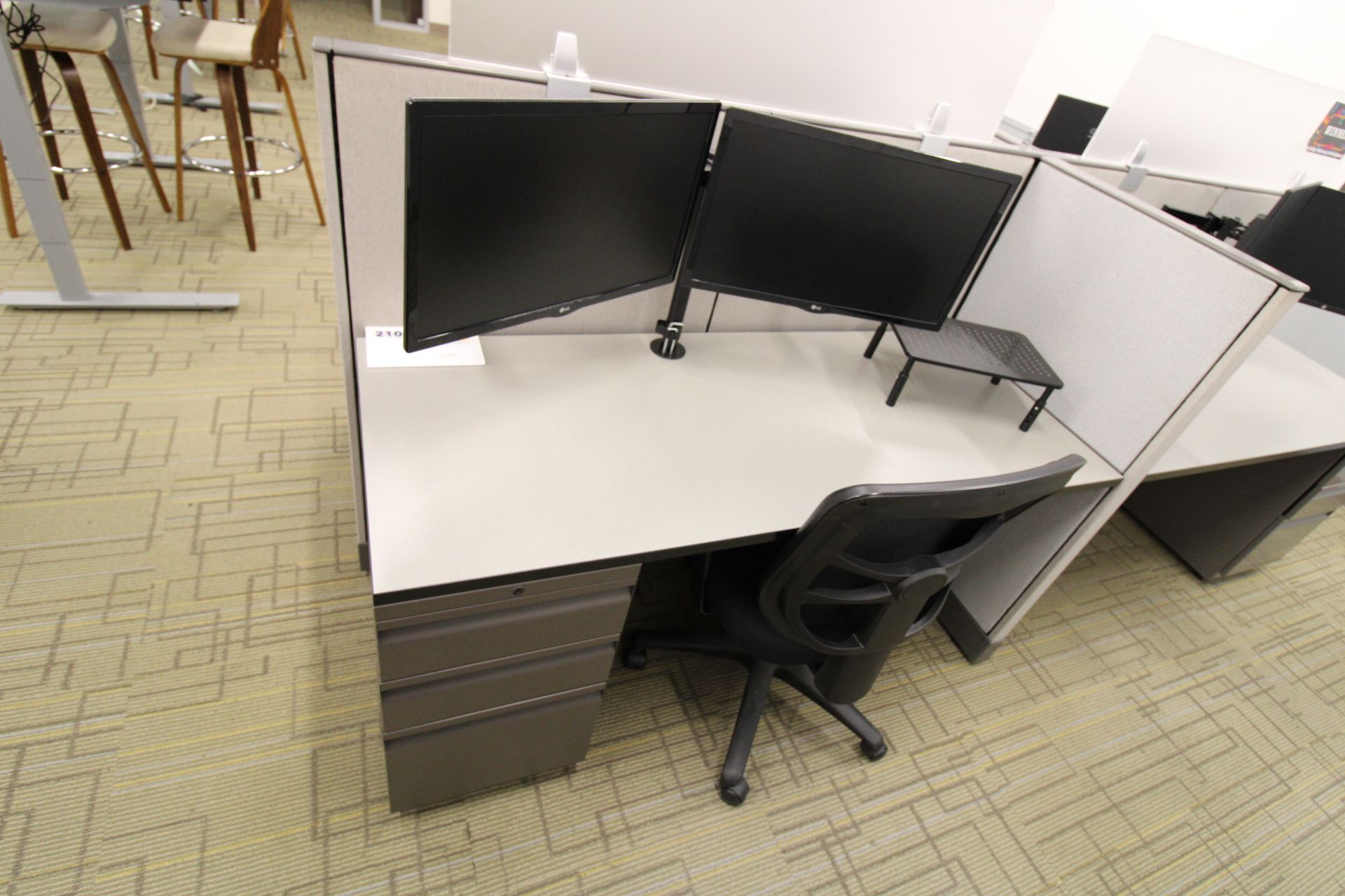 LOT OF (8) CUBICLE SECTIONS, 24" x 60" desks w/ monitors and chairs - Image 10 of 11