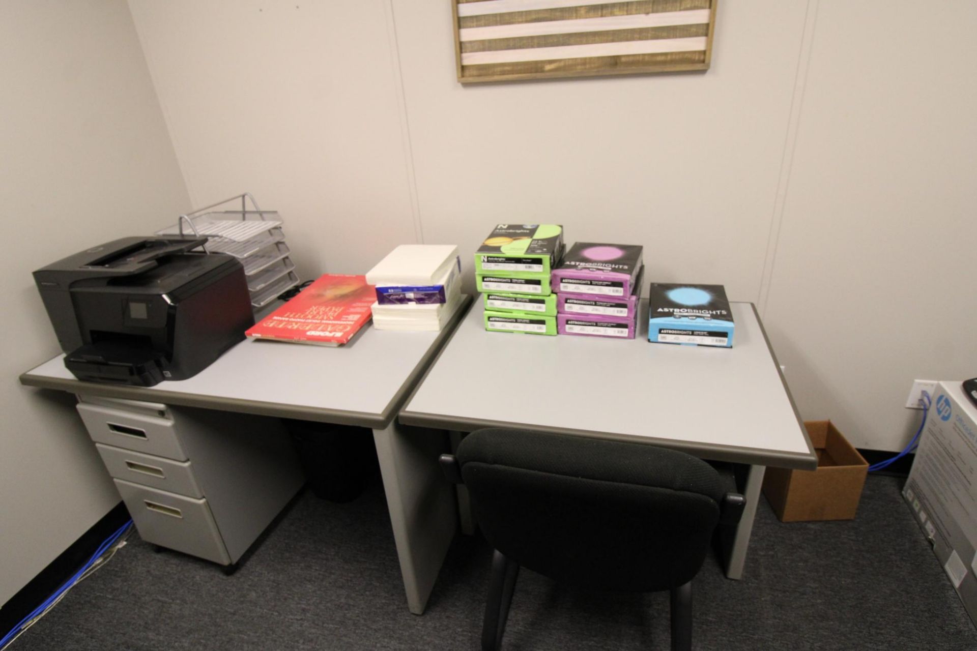 LOT CONTENTS OF OFFICE: desk, credenza, file cabinet, copy paper, printers, etc. - Image 3 of 5