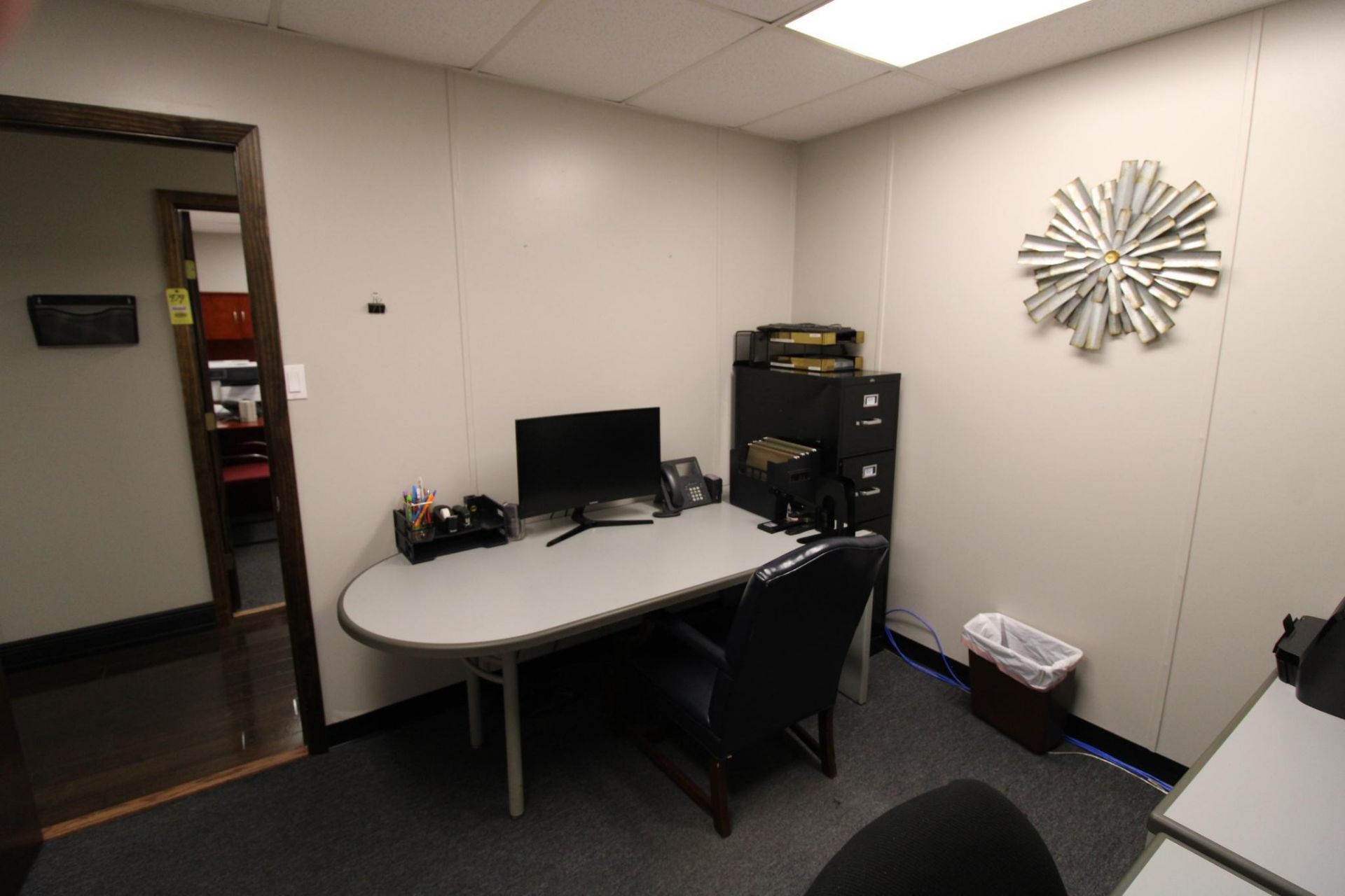 LOT CONTENTS OF OFFICE: desk, credenza, file cabinet, copy paper, printers, etc. - Image 2 of 5