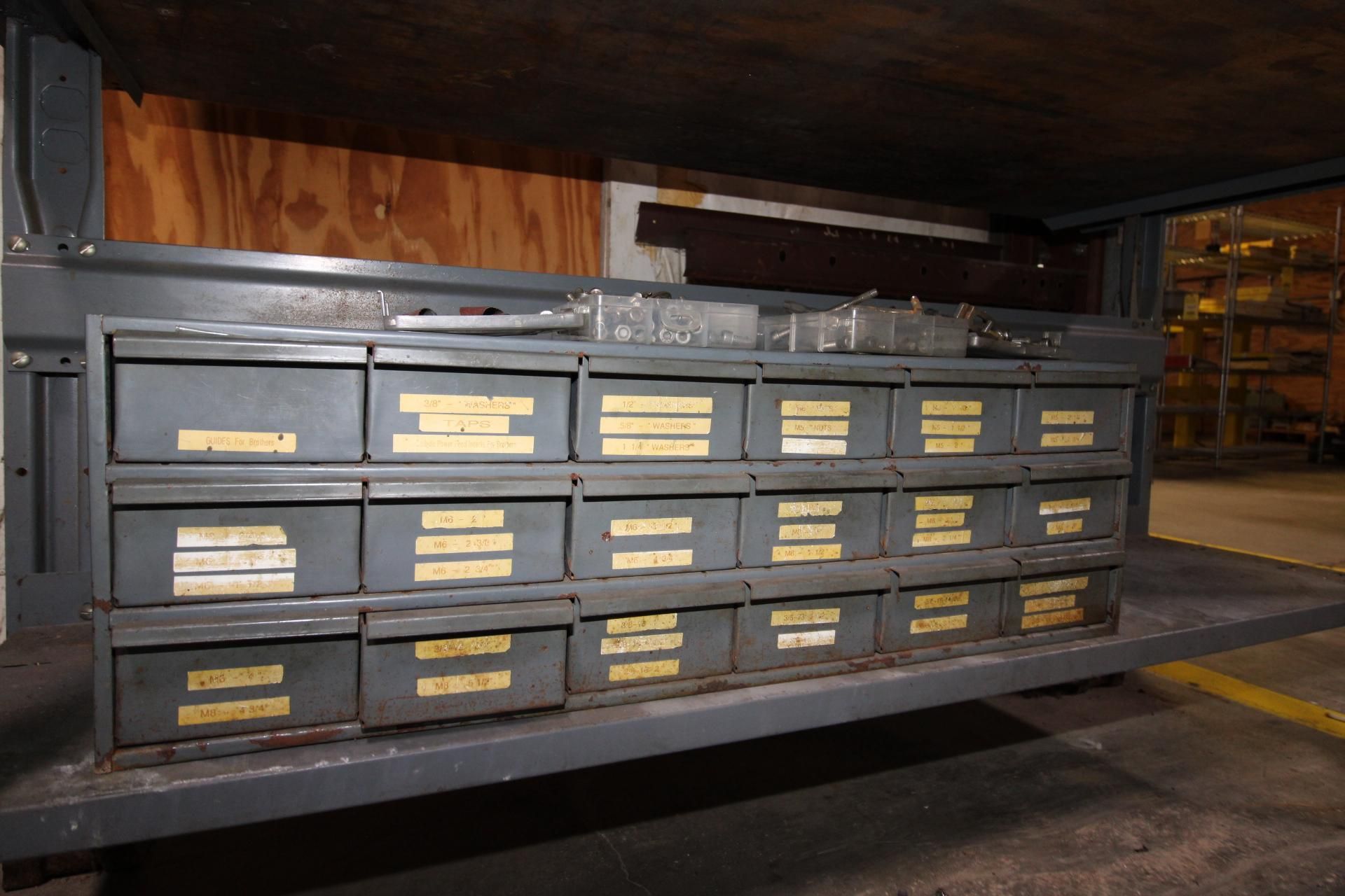 CABINET, w/ S.S. Hex head bolts & other EDM accessories, 18-drawer, 12" dp. X 34"W. x 12" tall - Image 4 of 7