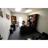 LOT CONTENTS OF OFFICE: desk, file cabinet, hutch, printer, paper shredder, etc.