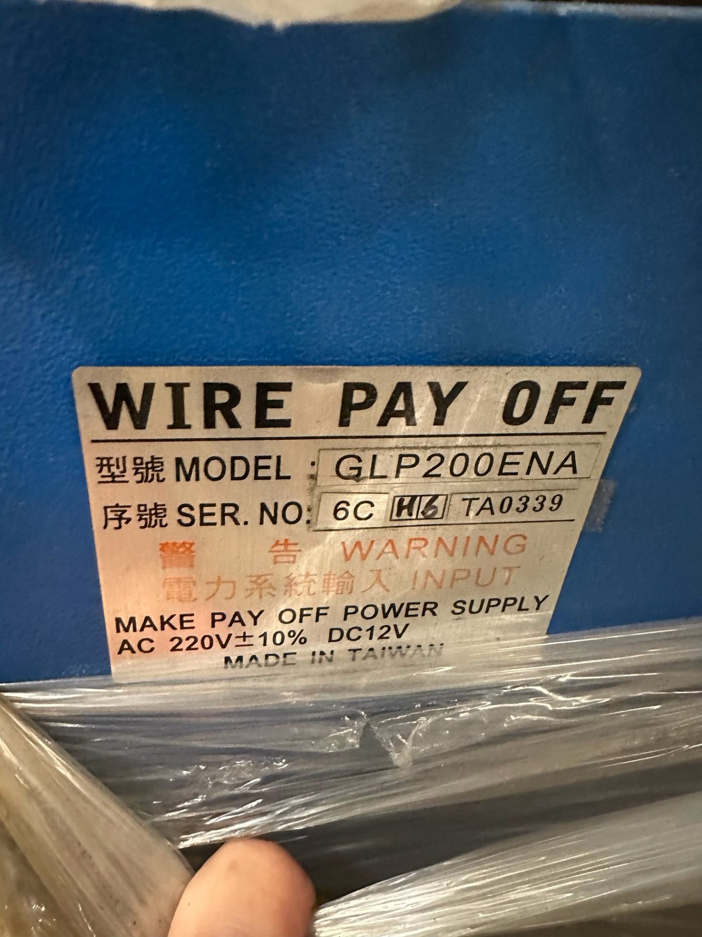 PAY OFF REEL, MDL. GLP 200 ENA, S/N TA0039 (Located at: RES Machinery Moving Storage Facility, 701 - Image 2 of 2