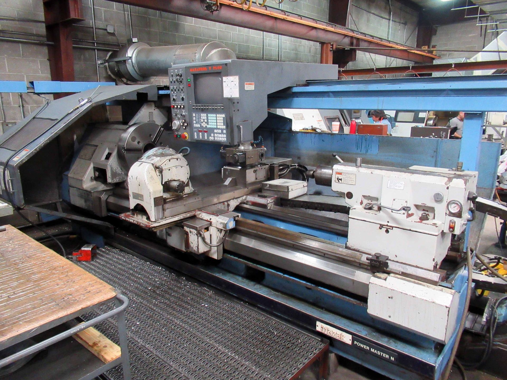 FLATBED CNC LATHE, MAZAK POWERMASTER N, Mazatrol T. Plus control, 35" swing x 78" btwn. centers,