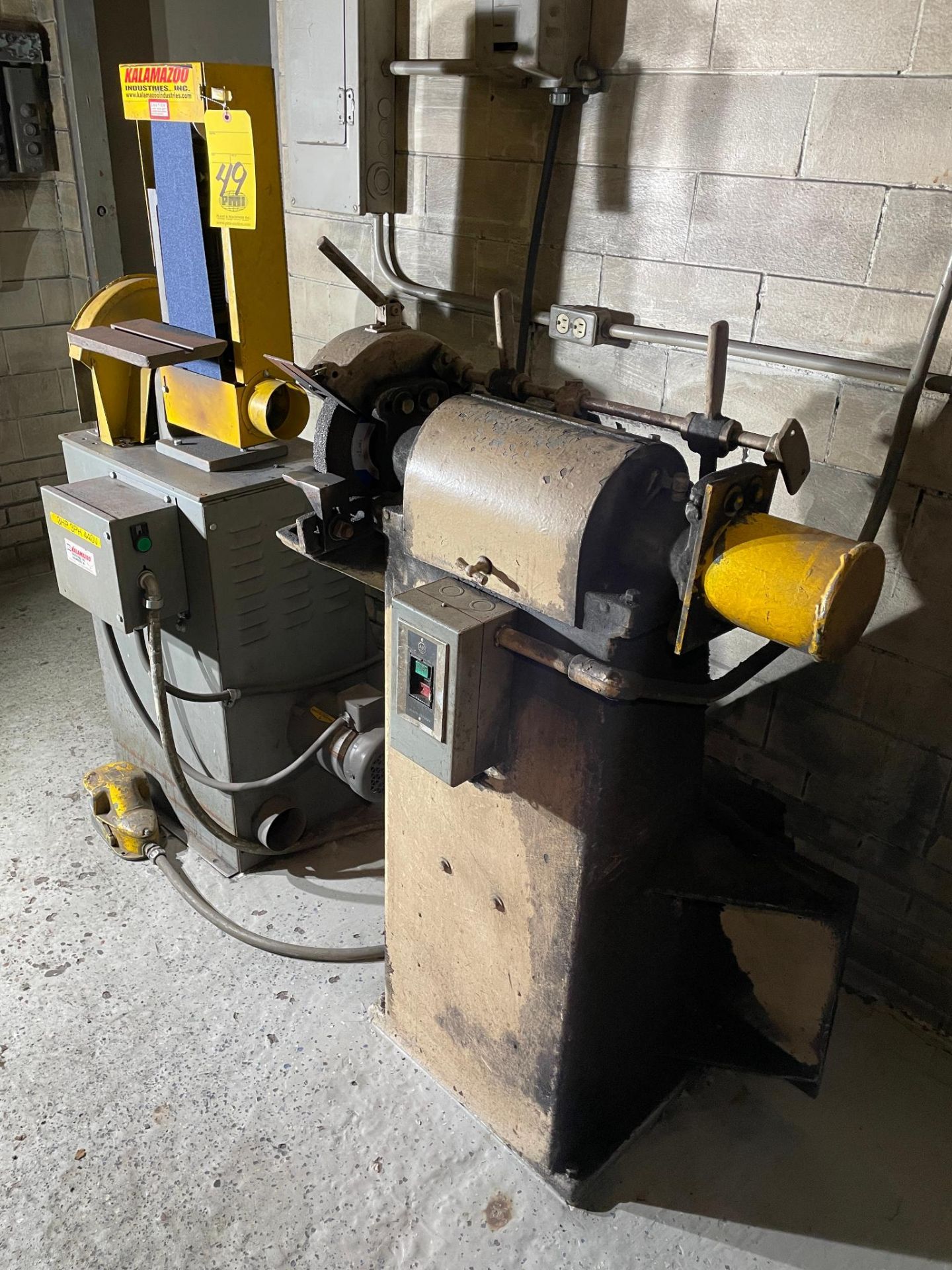 LOT CONSISTING OF: combination 6" belt/ 12" disc sander, 440 v. & pedestal grinder