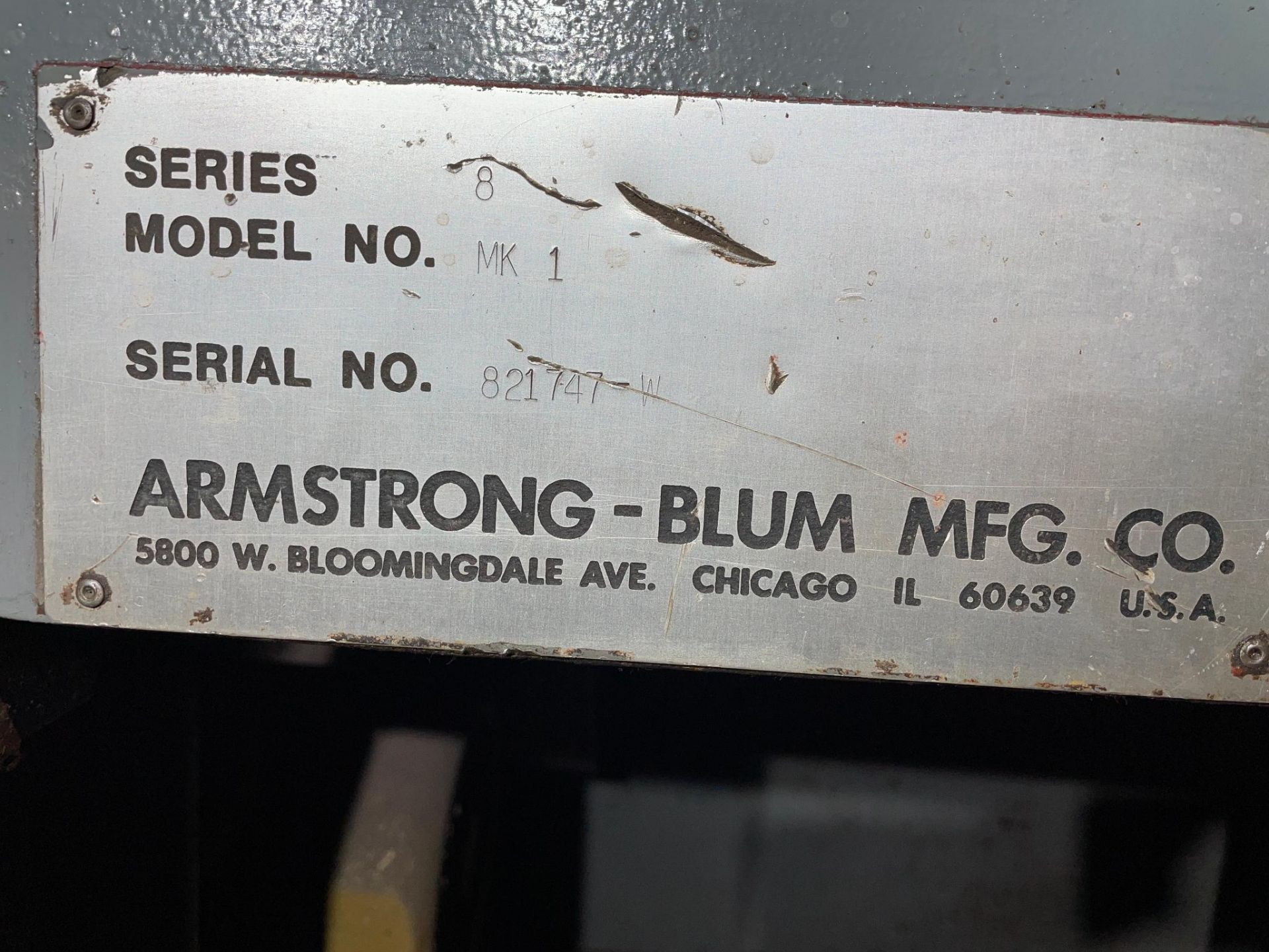 VERTICAL BANDSAW, MARVEL ARMSTRONG-BLUM, SERIES 8, MDL. MK1, S/N 821747 - Image 4 of 5