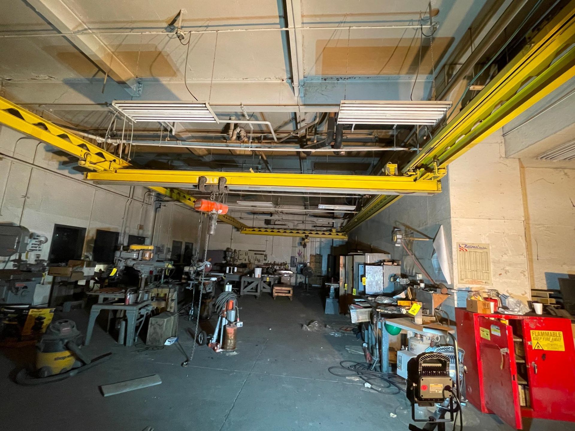 FREE STANDING BRIDGE CRANE SYSTEM: dual bridge crane, linear rails, electric hoist, approx. 20'W. - Image 2 of 8