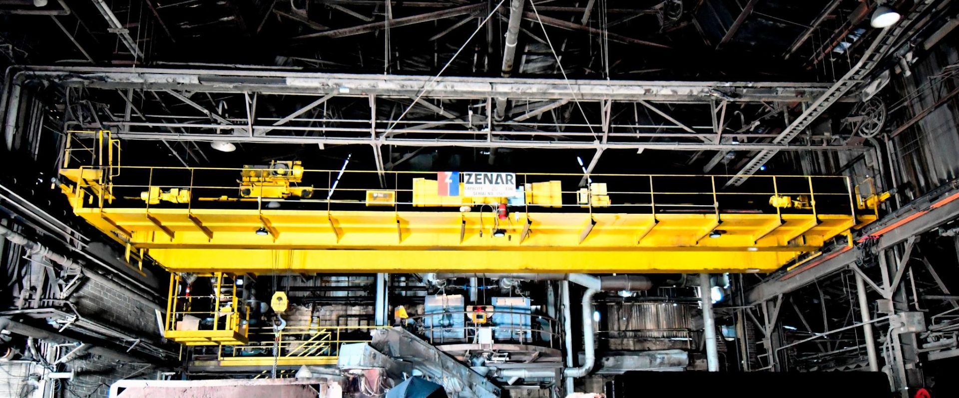 OVERHEAD BRIDGE CRANE, ZENAR 20 T. X 63'-2-1/4" SPAN FOUNDRY TOP RUNNING DOUBLE GIRDER, new 2014,