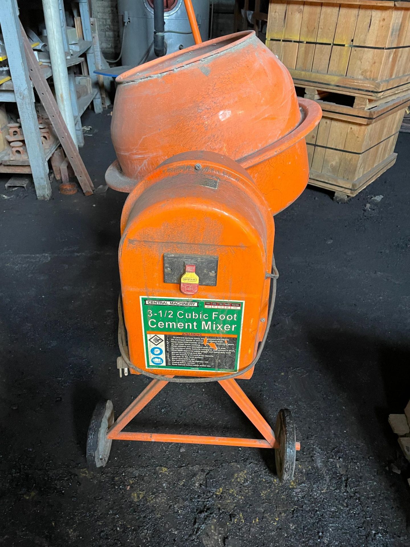 PORTABLE ELECTRIC CEMENT/ CONCRETE MIXER, CENTRAL MACHINERY, 120 v., 1/3 HP, 1,520 RPM, 3-1/2 - Image 3 of 4