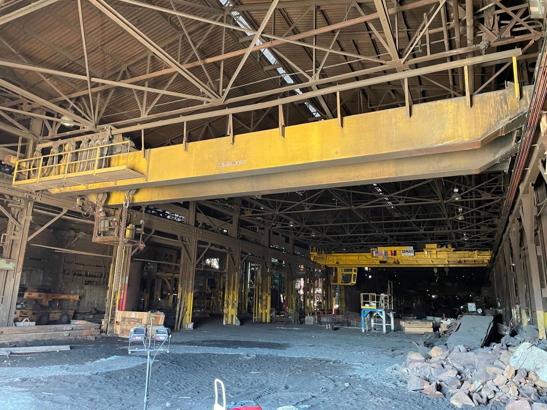 TOP RUNNING DOUBLE GIRDER HOT METAL CRANE, 20/5 T., approx. 63' span, S/N 3302