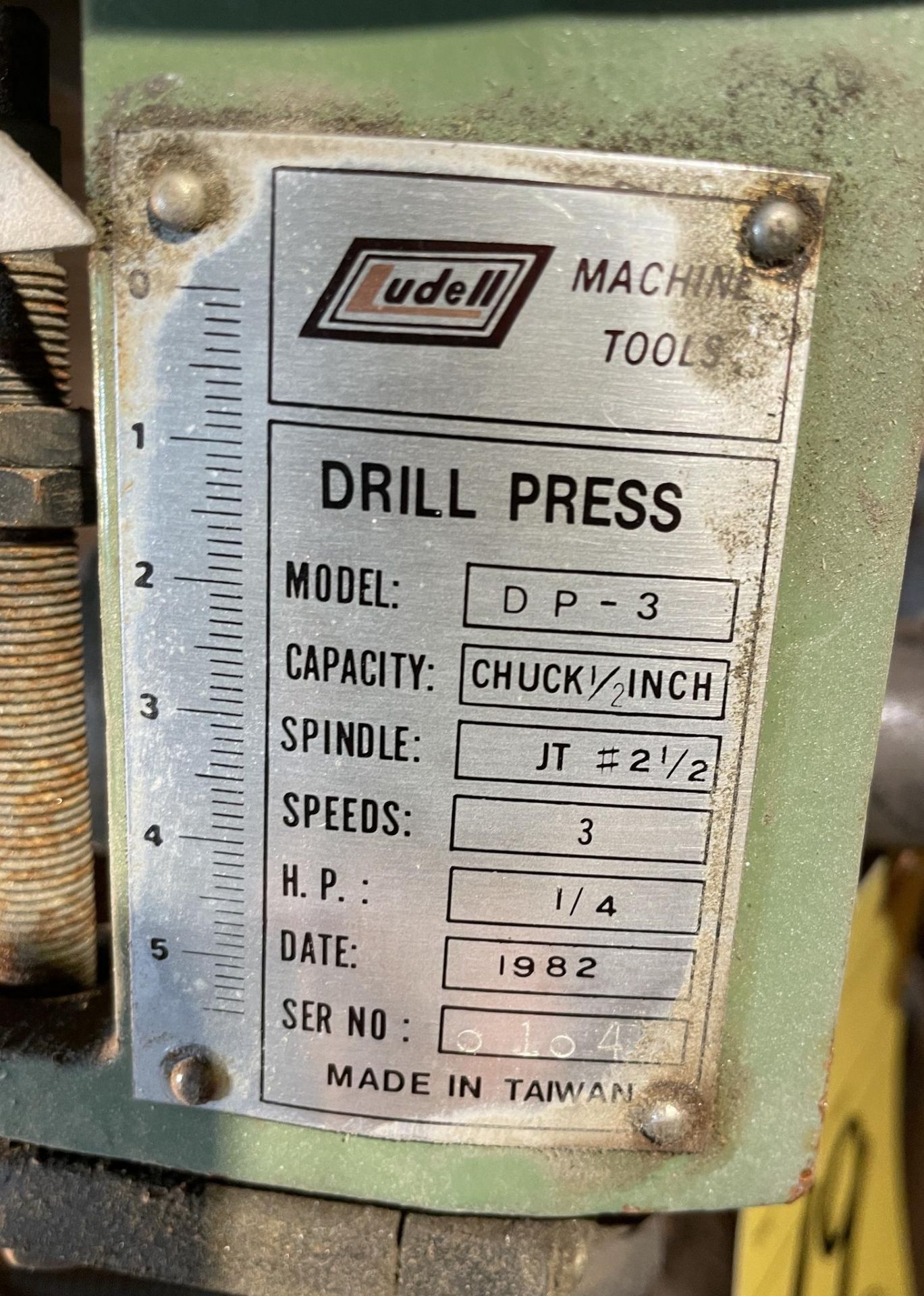 DRILL PRESS, LUDELL MDL. DP-3, 100 v., 1/2" chuck, 3-speed, 1/4 HP, S/N 01045 - Image 2 of 3