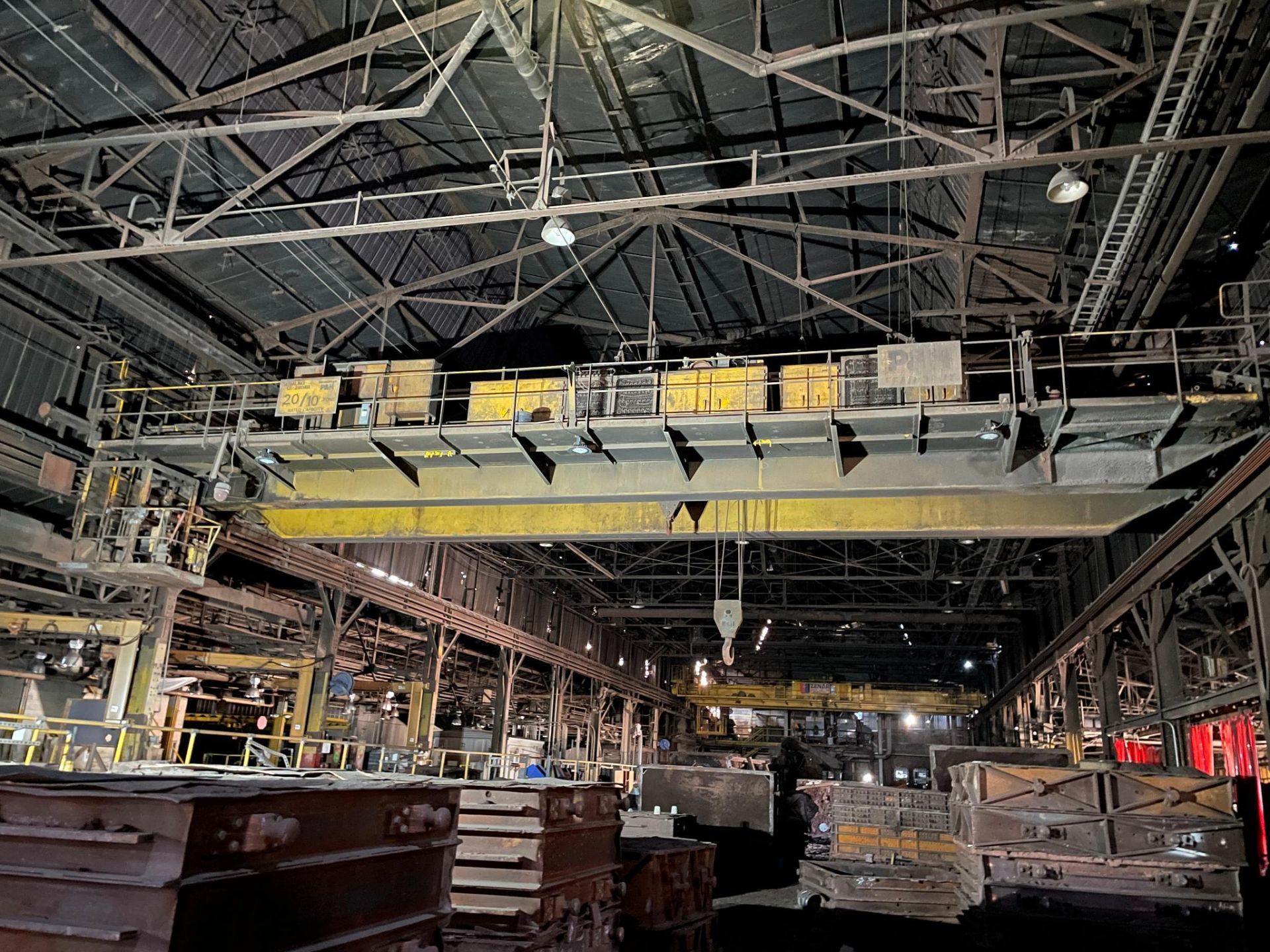 TOP RUNNING DOUBLE GIRDER HOT METAL CRANE, 20/10 T., P&H, approx. 63' span, S/N CI-28040