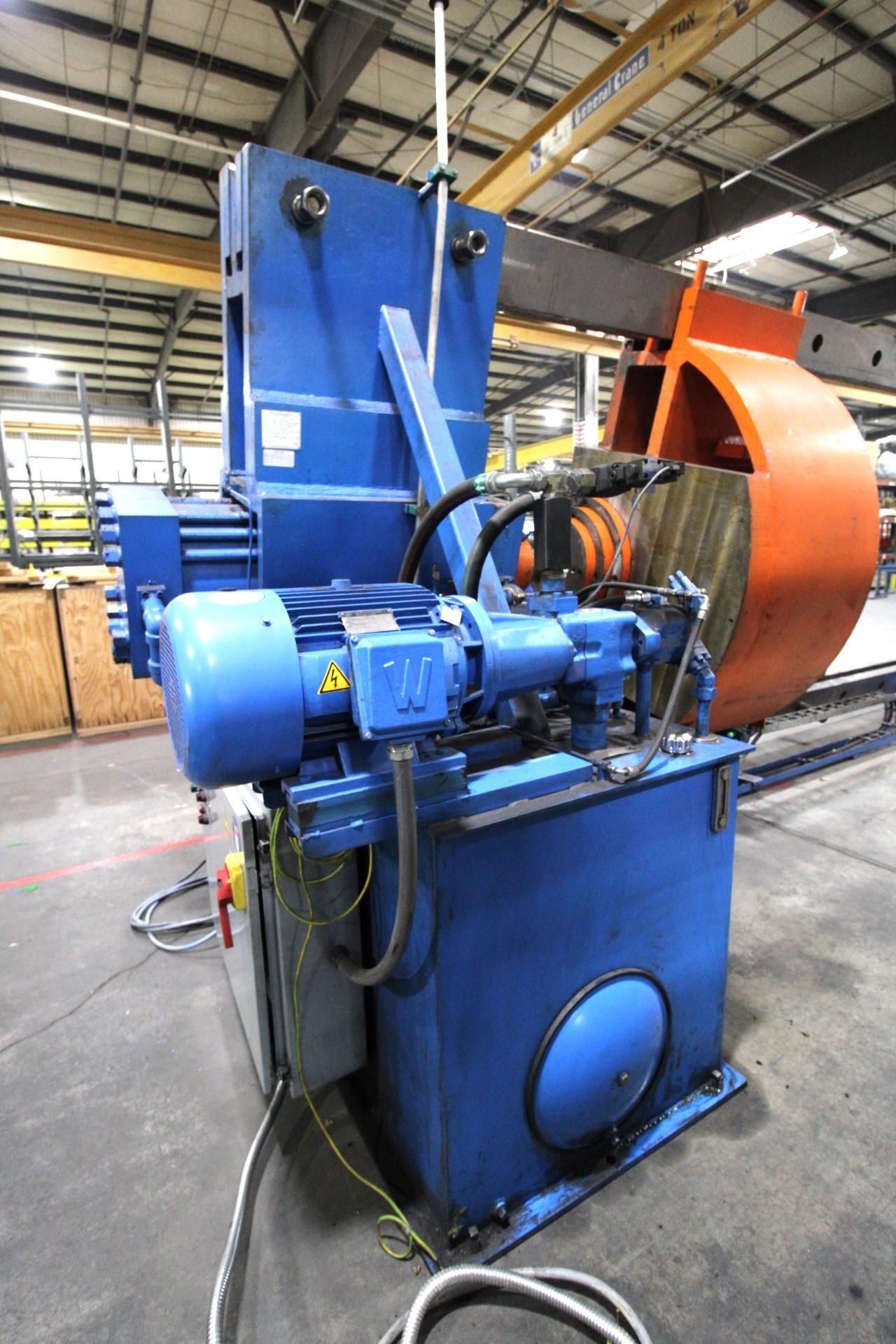 HORIZONTAL FORCING WHEEL PRESS, SAVAGE MDL. H-400, new 2011, 400 T. pushing and 110 T. pulling cap., - Image 13 of 24