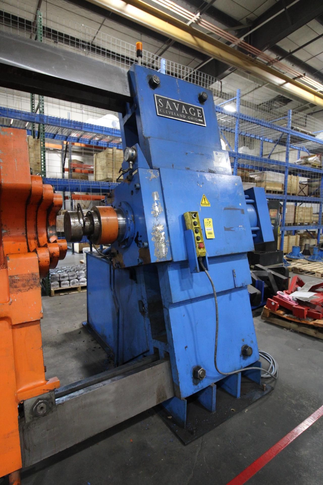 HORIZONTAL FORCING WHEEL PRESS, SAVAGE MDL. H-400, new 2011, 400 T. pushing and 110 T. pulling cap., - Image 6 of 24