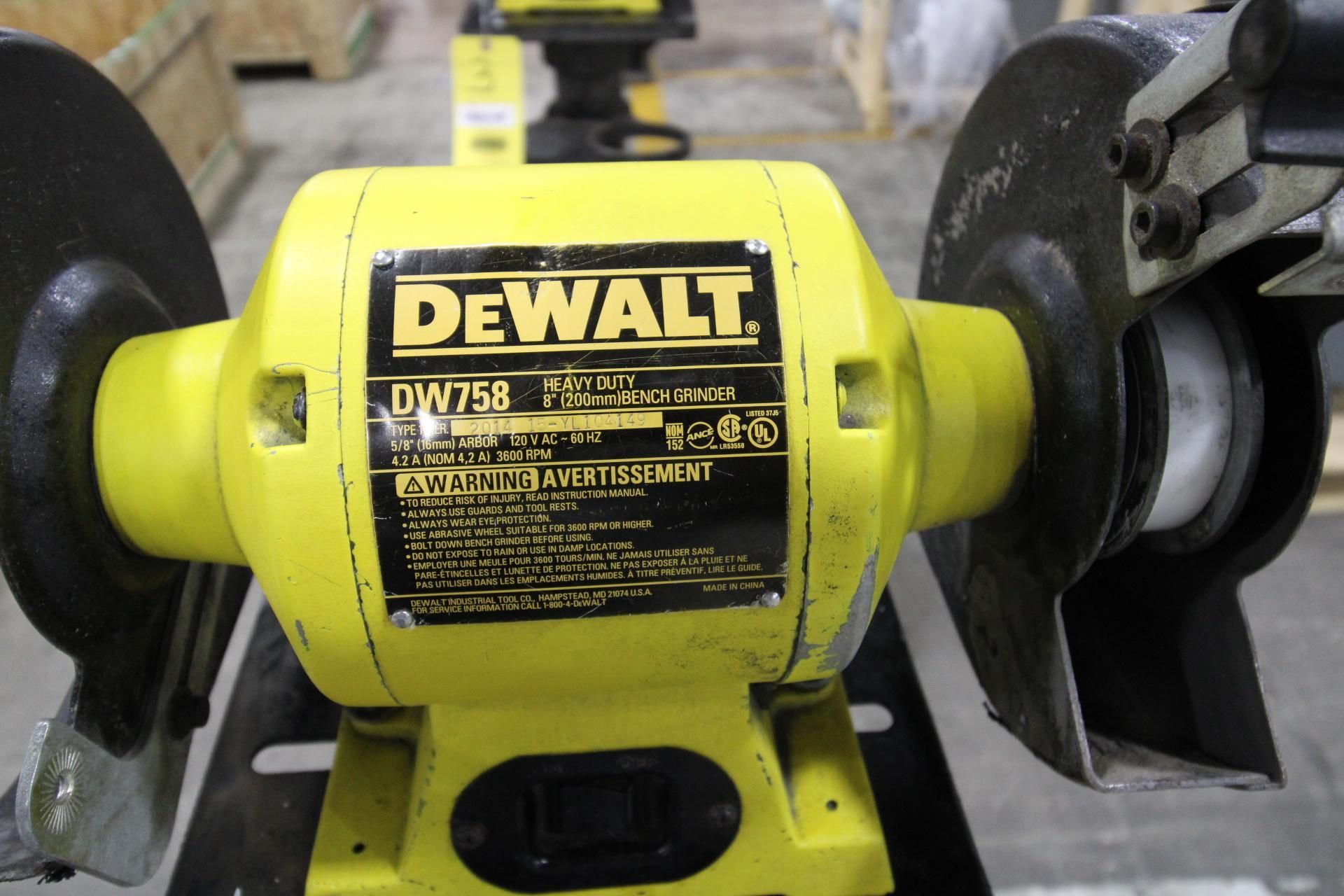 PEDESTAL GRINDER, DEWALT MDL. DW758. 8" dia. wheels, 3/4 HP, 3600 RPM - Bild 3 aus 3