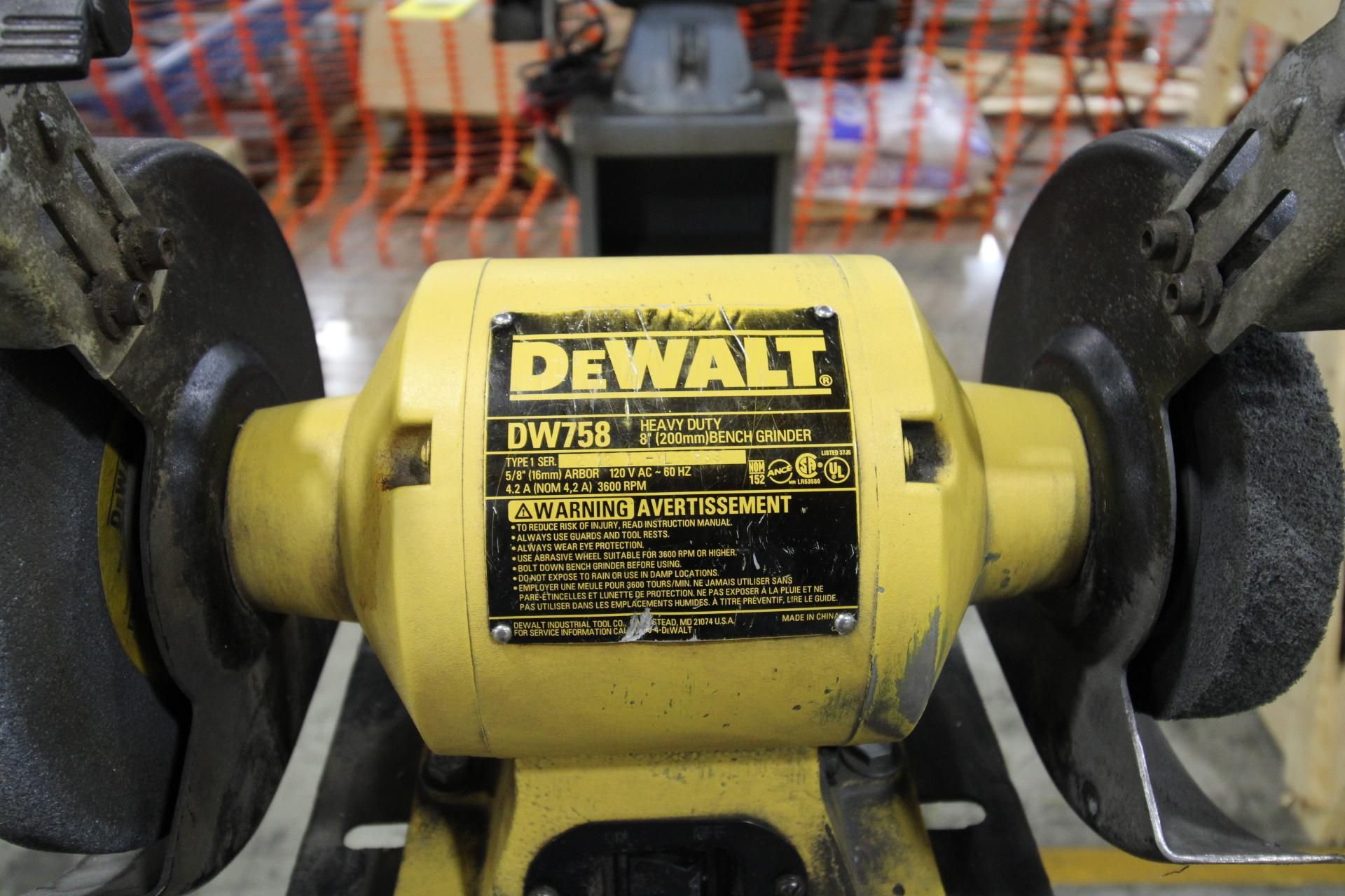 PEDESTAL GRINDER, DEWALT MDL. DW758. 8" dia. wheels, 3/4 HP, 3600 RPM - Image 3 of 3