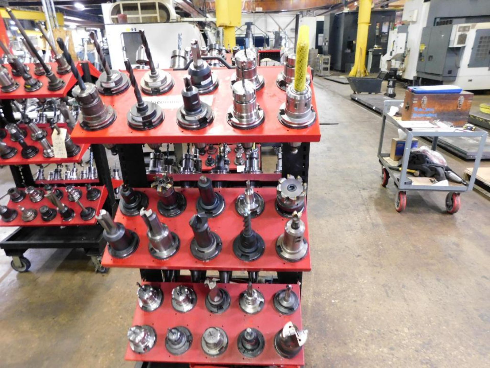 LOT: Rolling Cart w/(60) Pieces of CAT 50 Tool Holders & Assorted Tooling