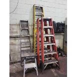 LOT: (1) 8' Fiberglass Ladder, (2) 6' Fiberglass Ladders, (1) 6' Aluminum Ladder, (1) 2' Aluminum A-