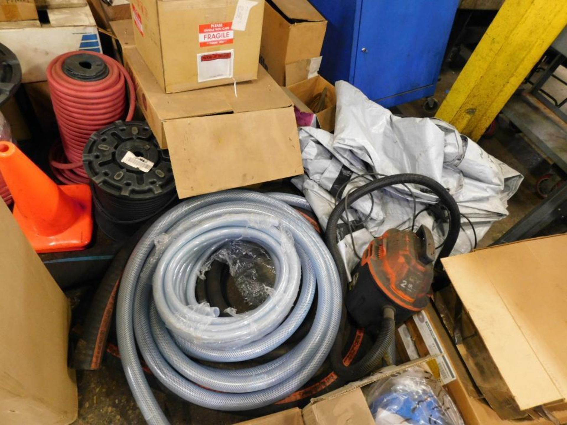 LOT: Hose, Tarps, Flammable Liquid Storage Cabinet, Building Supplies, Floor Striper, etc., NEW Wate - Image 6 of 10