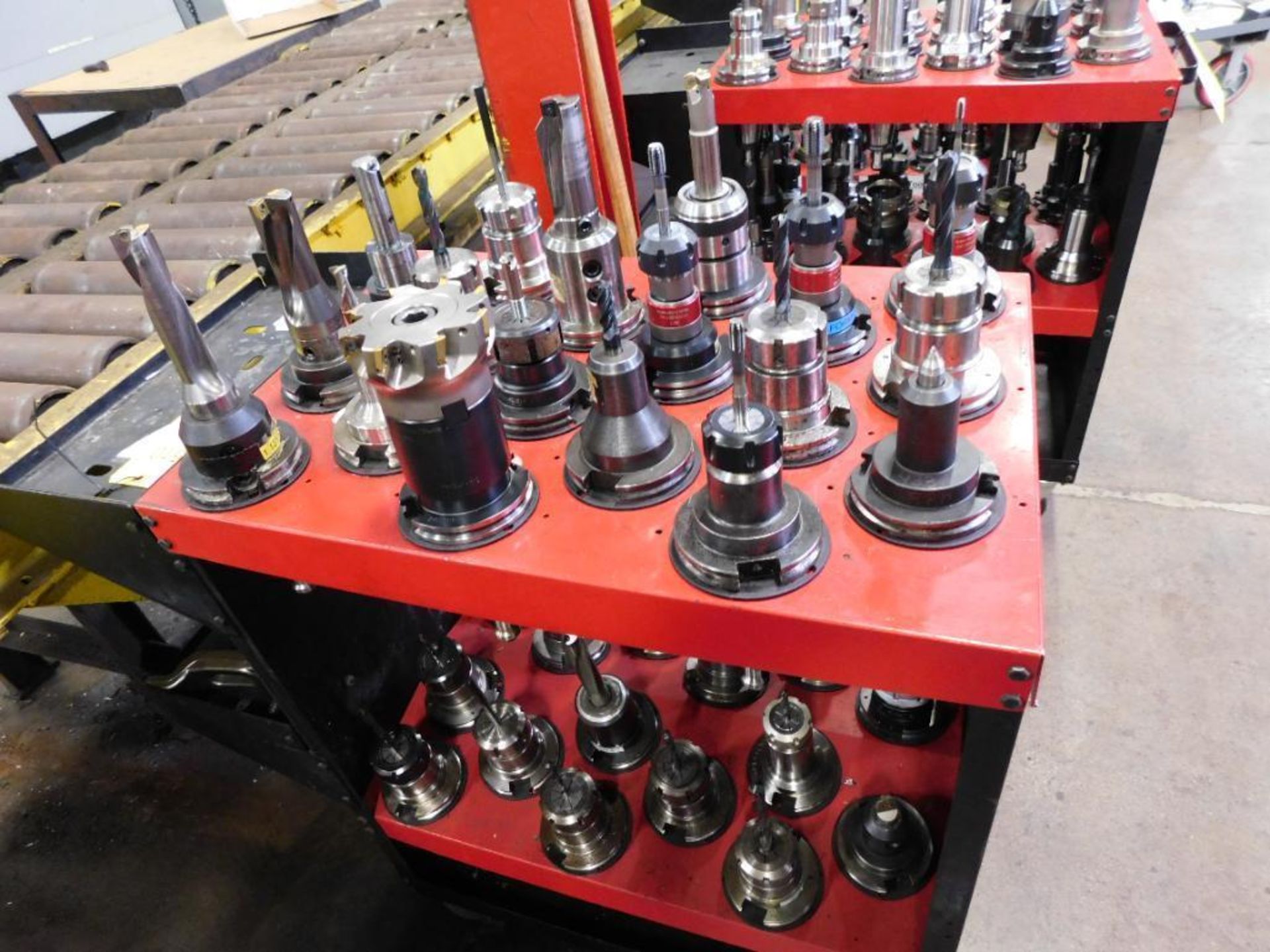 LOT: Tool Cart w/(36) Pieces of CAT 50 Tool Holders & Assorted Tooling