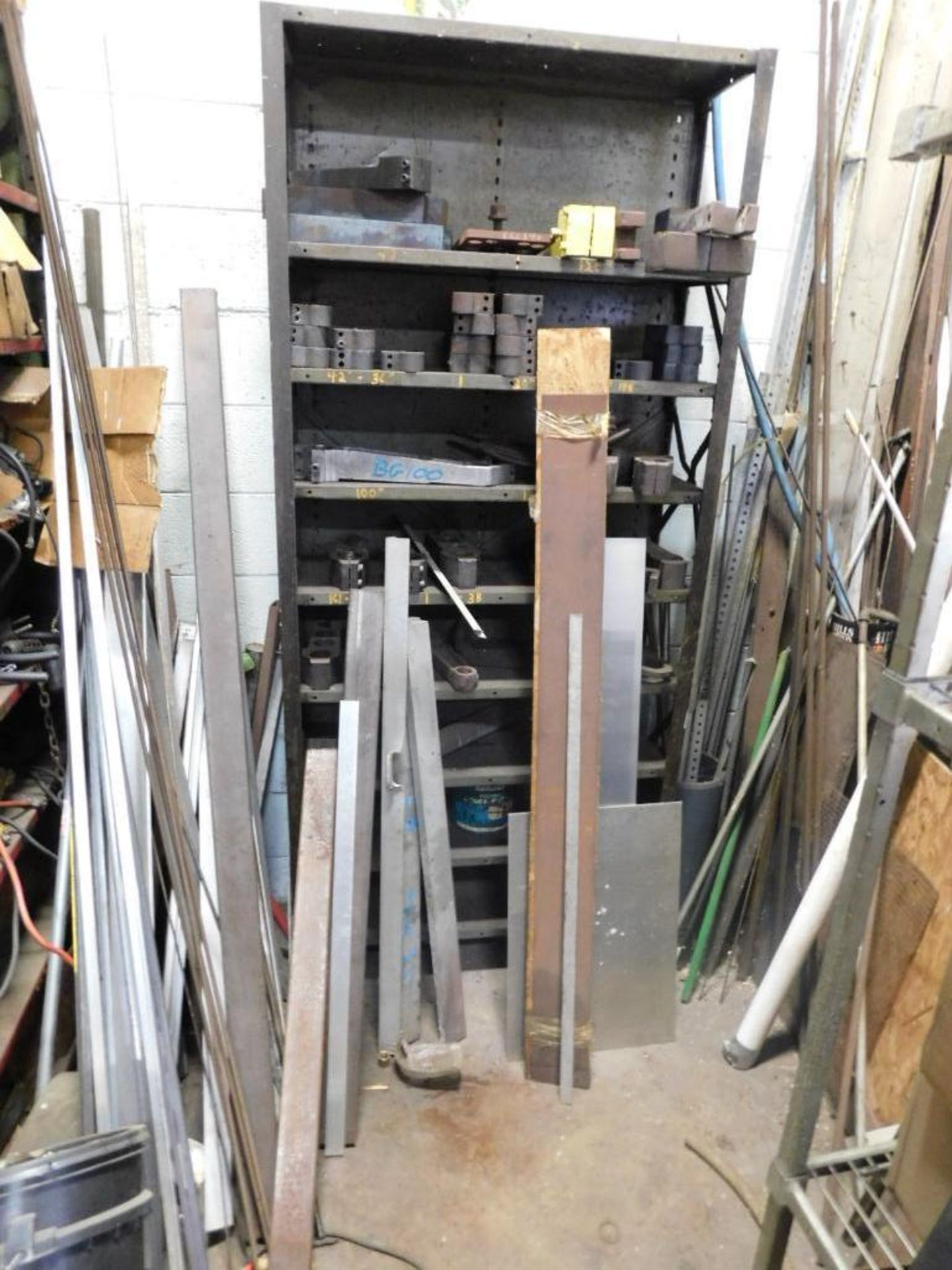 LOT: Contents of Back Maintenance Room: (2) Racks of Contents, Machine Parts, Hosing, Wire, Parts Wa - Image 10 of 16