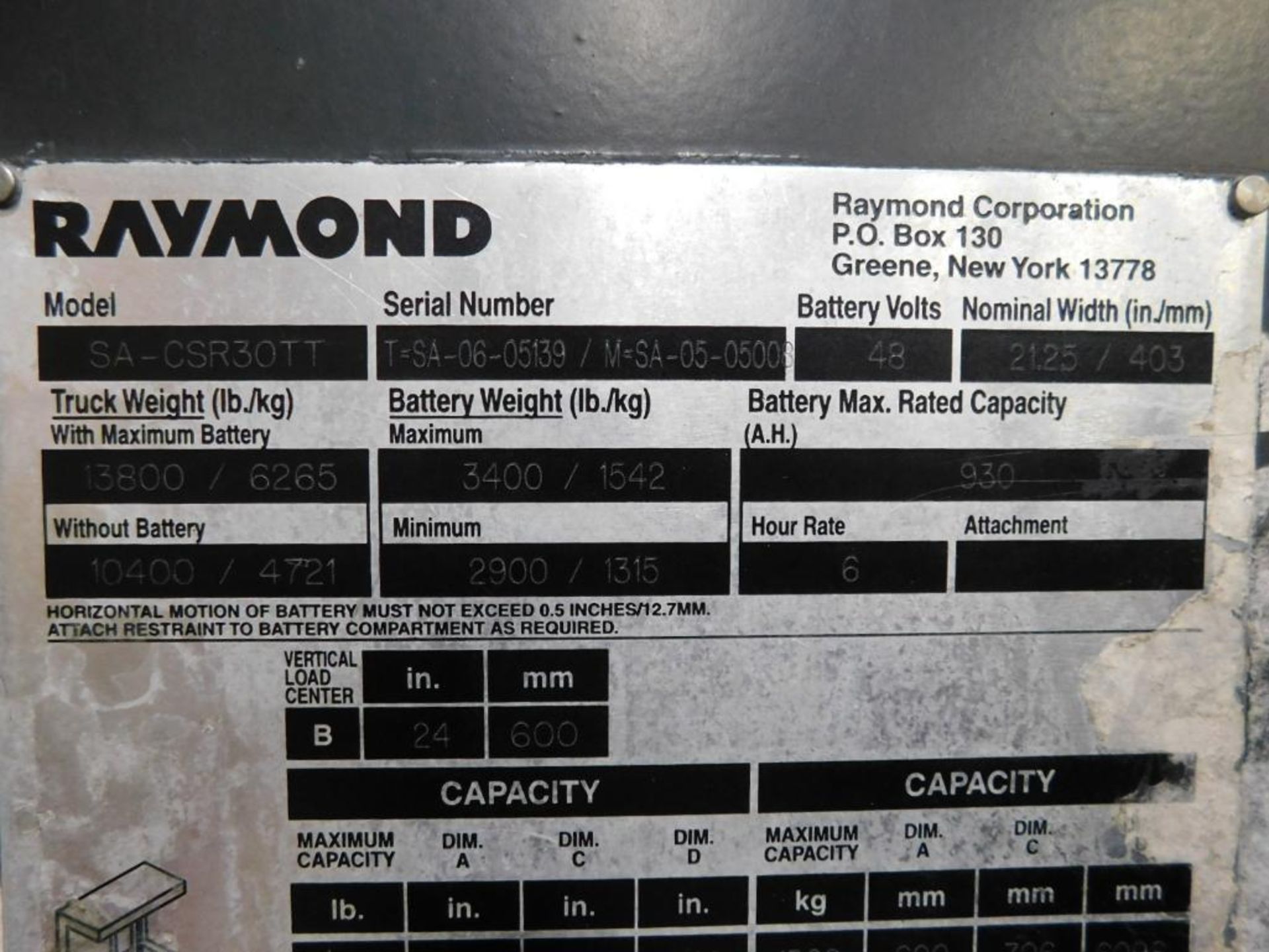 Raymond 3,000 Lb. Electric Swing Reach Turret Truck Model SA-CSR30TT, S/N T=SA-06-05139/M=SA-05-0500 - Image 15 of 17