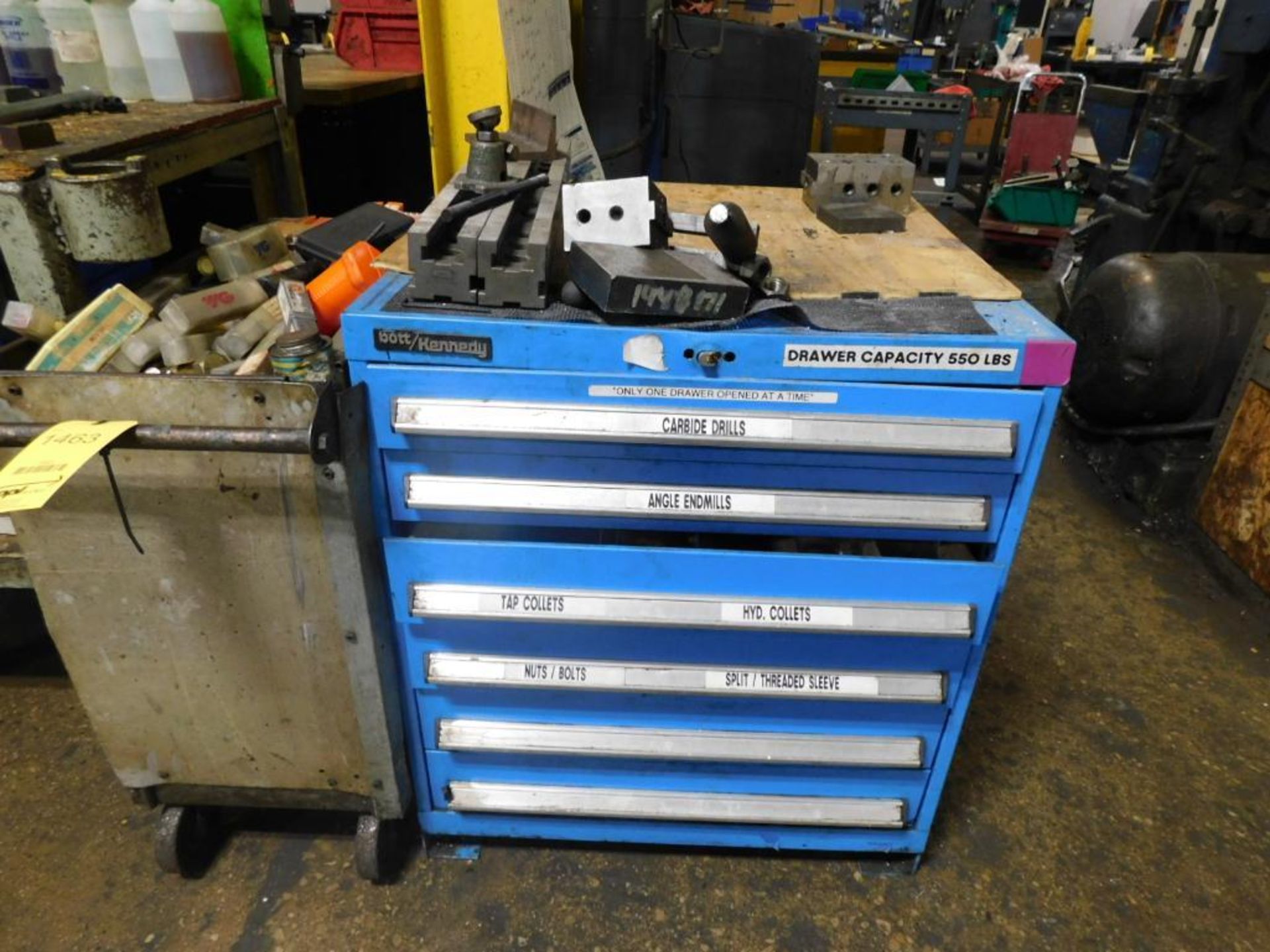 LOT: Kennedy 6-Drawer Tooling Cabinet w/Contents, Rolling Cart w/Assorted Tooling, Metal Workbench - Image 3 of 9