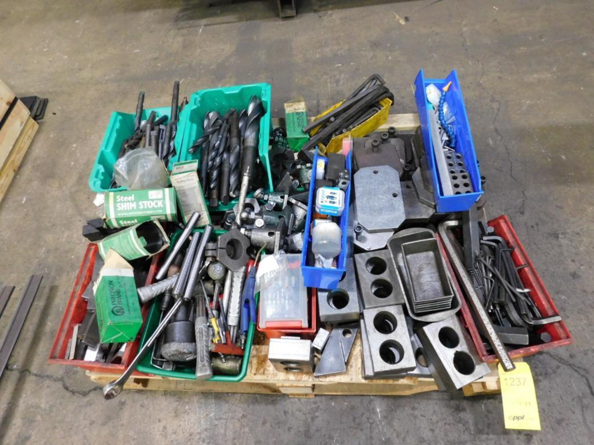 LOT: Assorted Taper Shank Drill Bits, Allen Wrenches, Tie-Down Equipment, Hammers, etc. in Crate