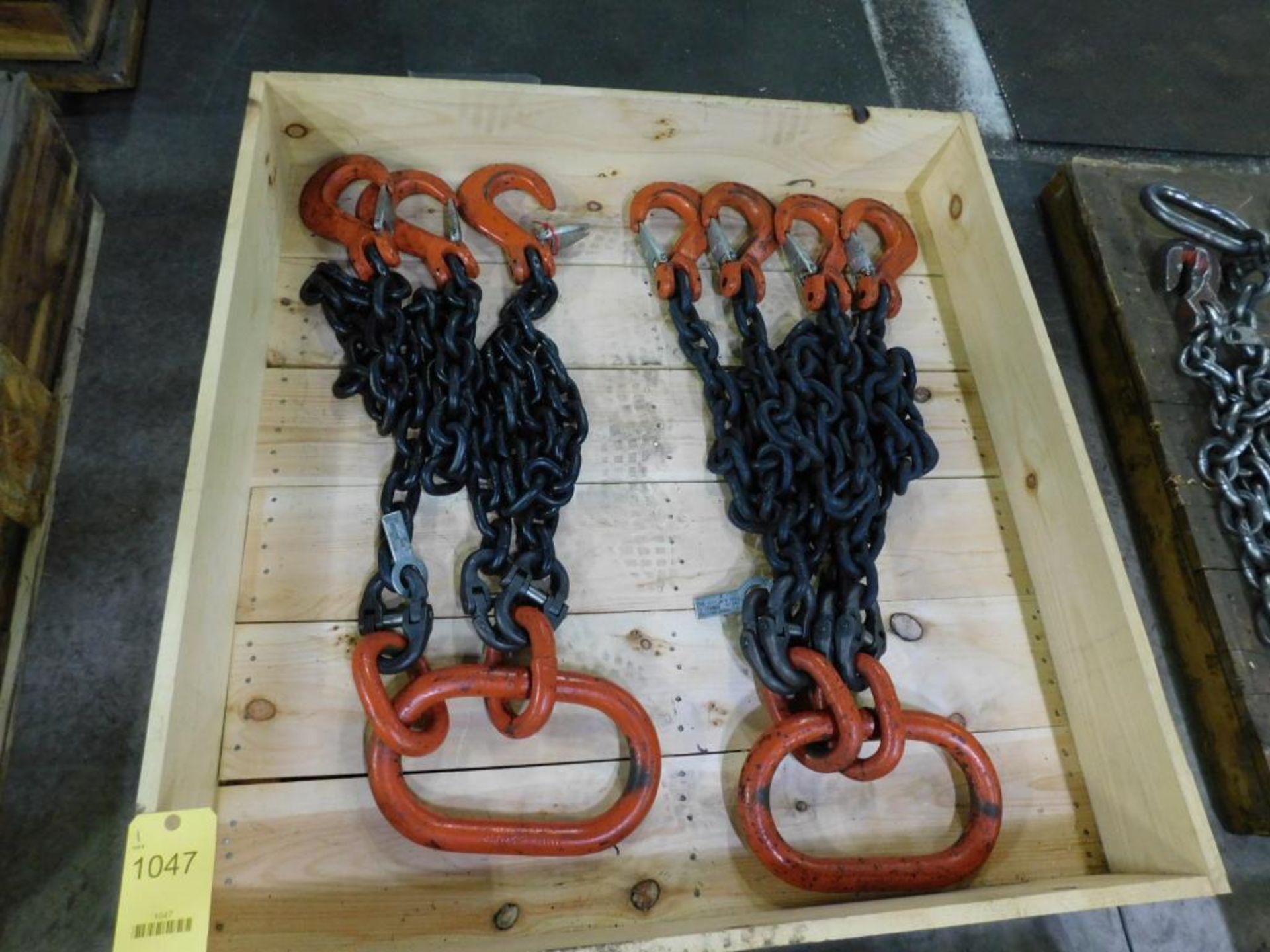 LOT: (1) 4-Leg 47,000 Lb. Chain Lifting Sling, 6' Length, Size 5/8", (1) 3-Leg 47,000 Lb. Chain Lift