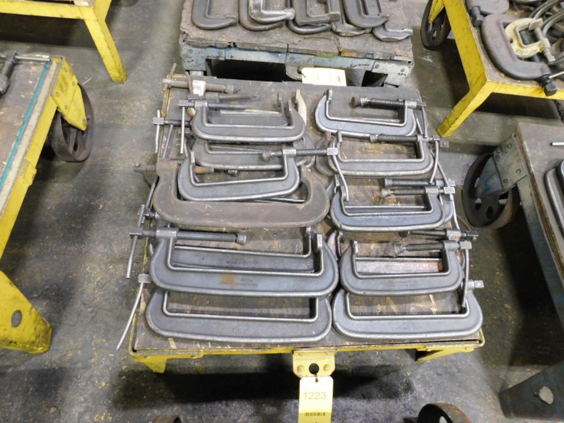 LOT: (approx. 18) Assorted Heavy Duty C-Clamps on Material Cart