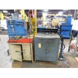 LOT: Foreman Desks, Cabinets, Torin Rolling Table, Lifting Equipment, Allen Wrenches, Air Hose Reel,