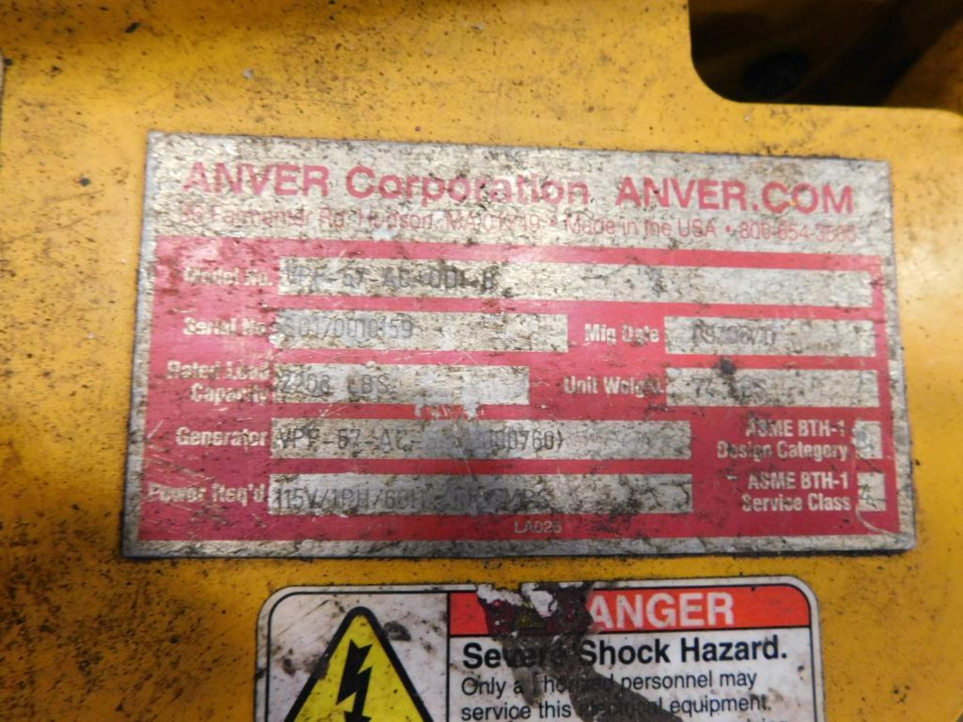 Anver VPF-57-AC Vac-Pack 1-Ton Vacuum Lifter - Image 6 of 7