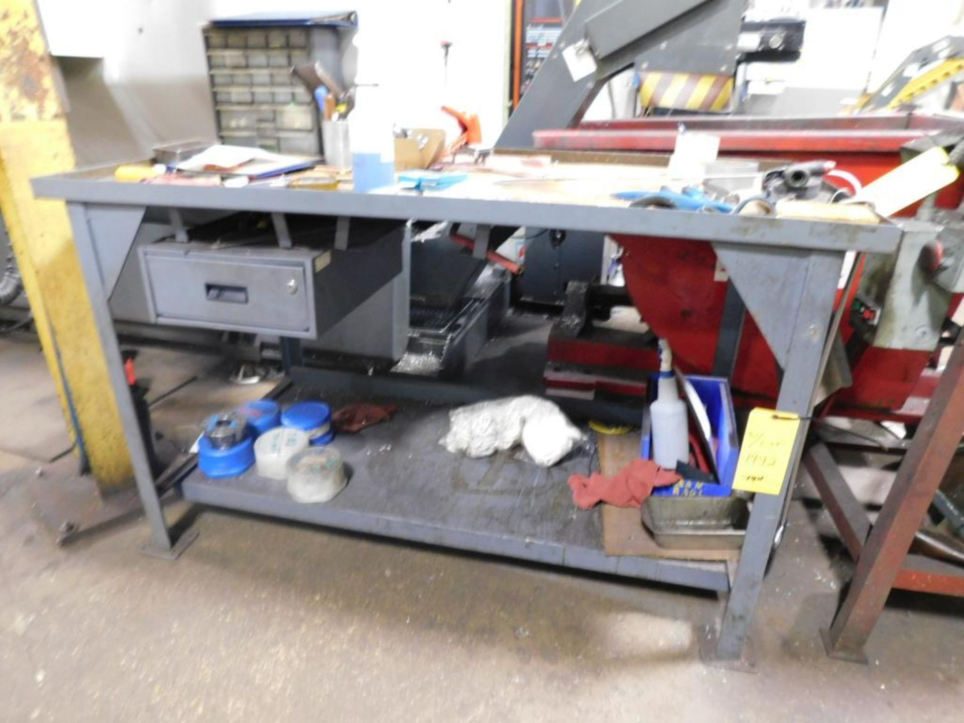 LOT: (3) Workbenches, Cabinet, Shelf, Wood Table (NO CONTENTS) (DELAYED REMOVAL, CONTACT SITE MANAGE - Image 6 of 7