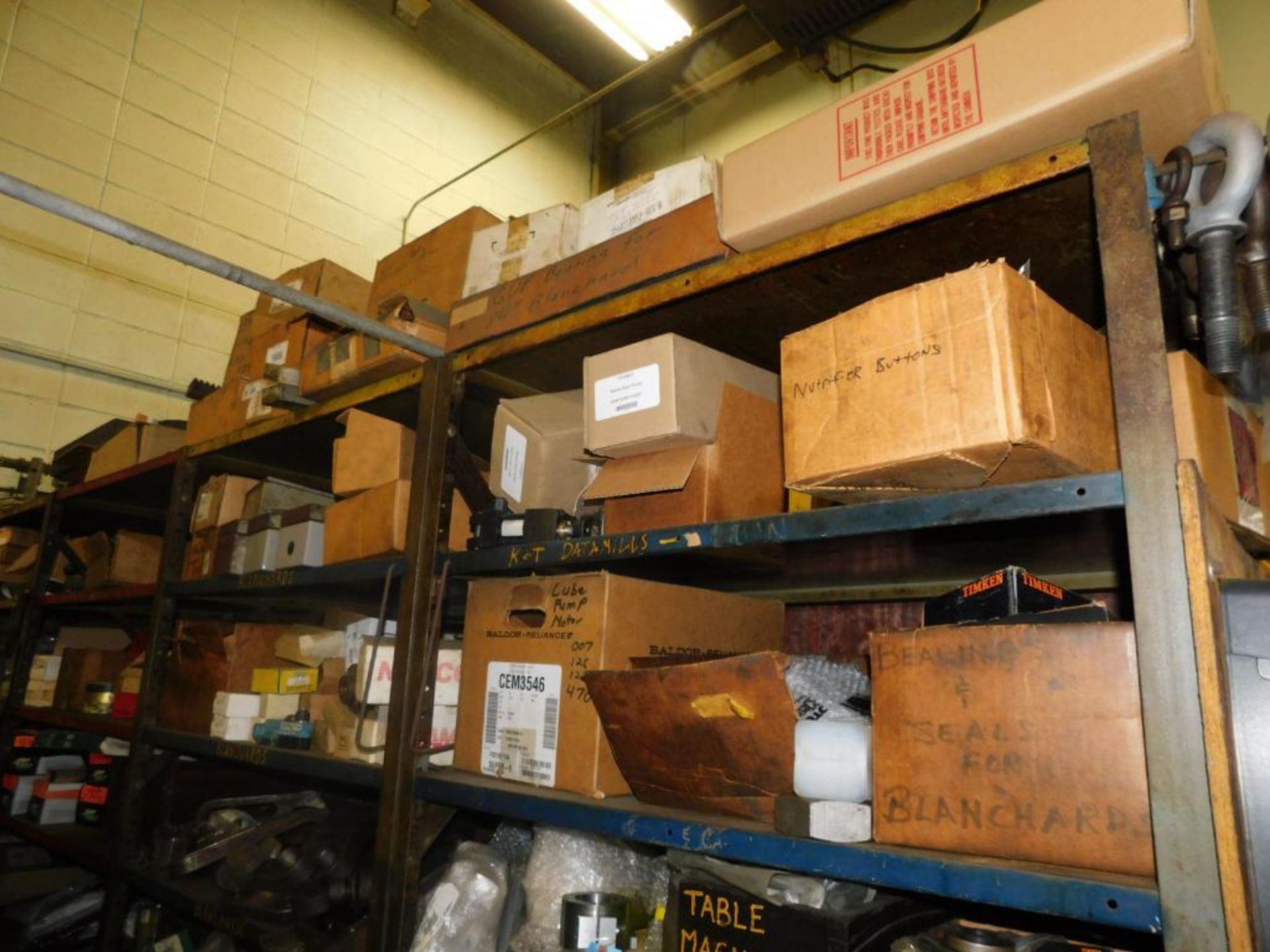 LOT: Contents of Back Maintenance Room: (2) Racks of Contents, Machine Parts, Hosing, Wire, Parts Wa - Image 3 of 16