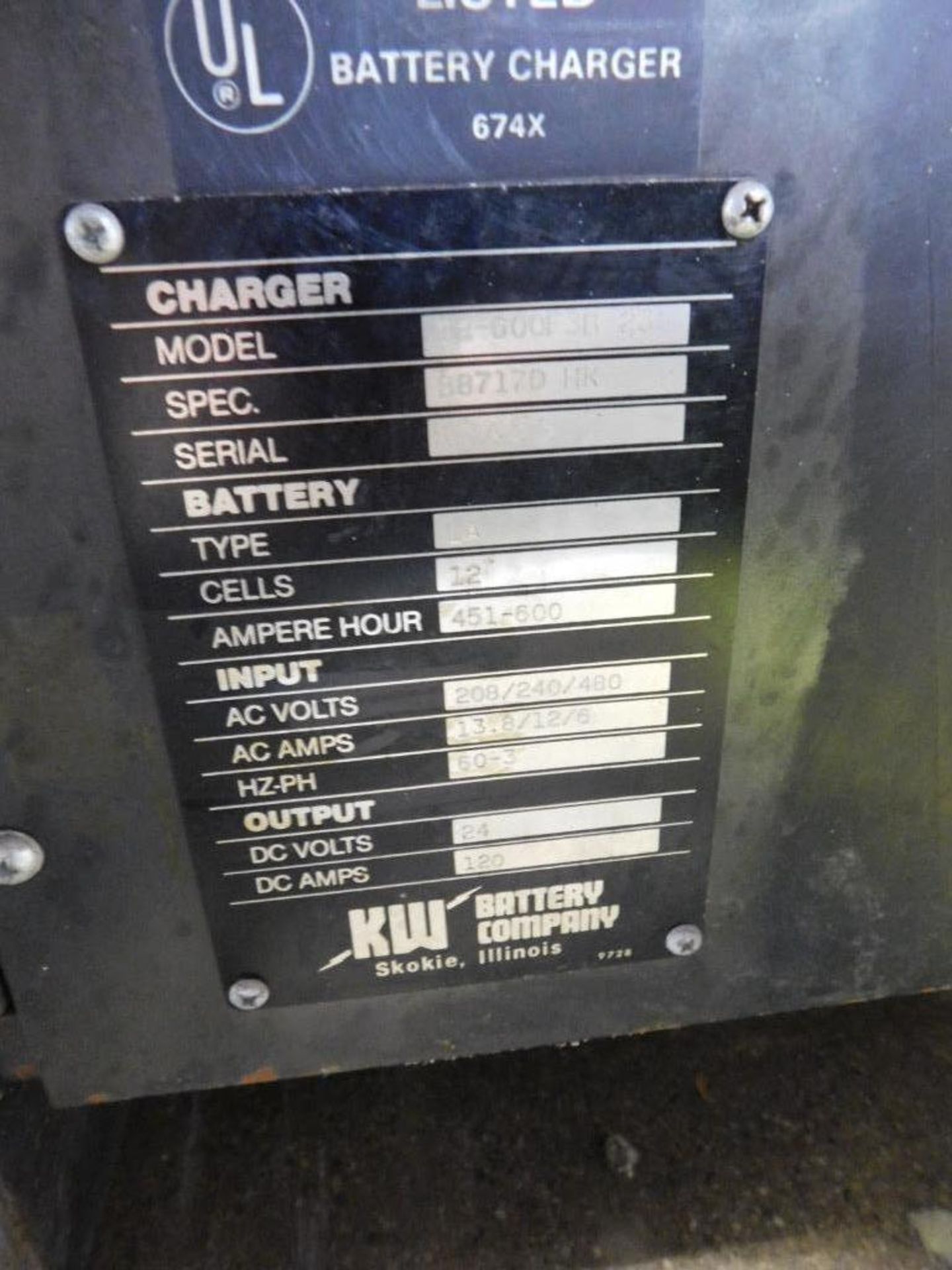 Hawker 24 Volt Battery Charger Model 12-600F3B-23 - Image 3 of 3