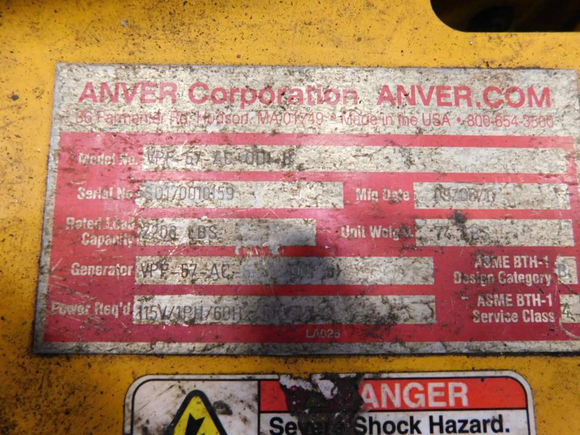 Anver VPF-57-AC Vac-Pack 1-Ton Vacuum Lifter - Image 5 of 7
