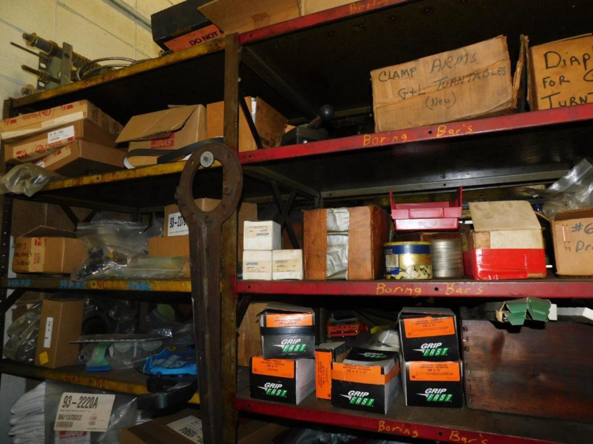 LOT: Contents of Back Maintenance Room: (2) Racks of Contents, Machine Parts, Hosing, Wire, Parts Wa - Image 7 of 16