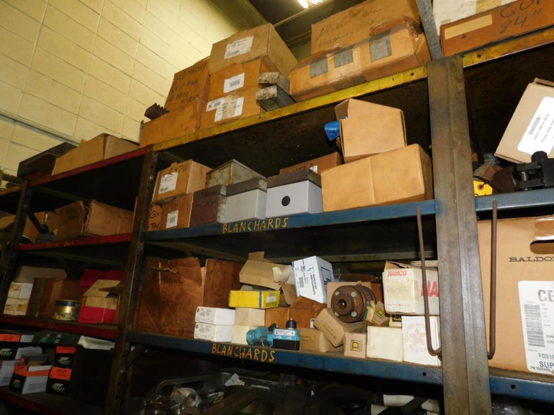 LOT: Contents of Back Maintenance Room: (2) Racks of Contents, Machine Parts, Hosing, Wire, Parts Wa - Image 5 of 16